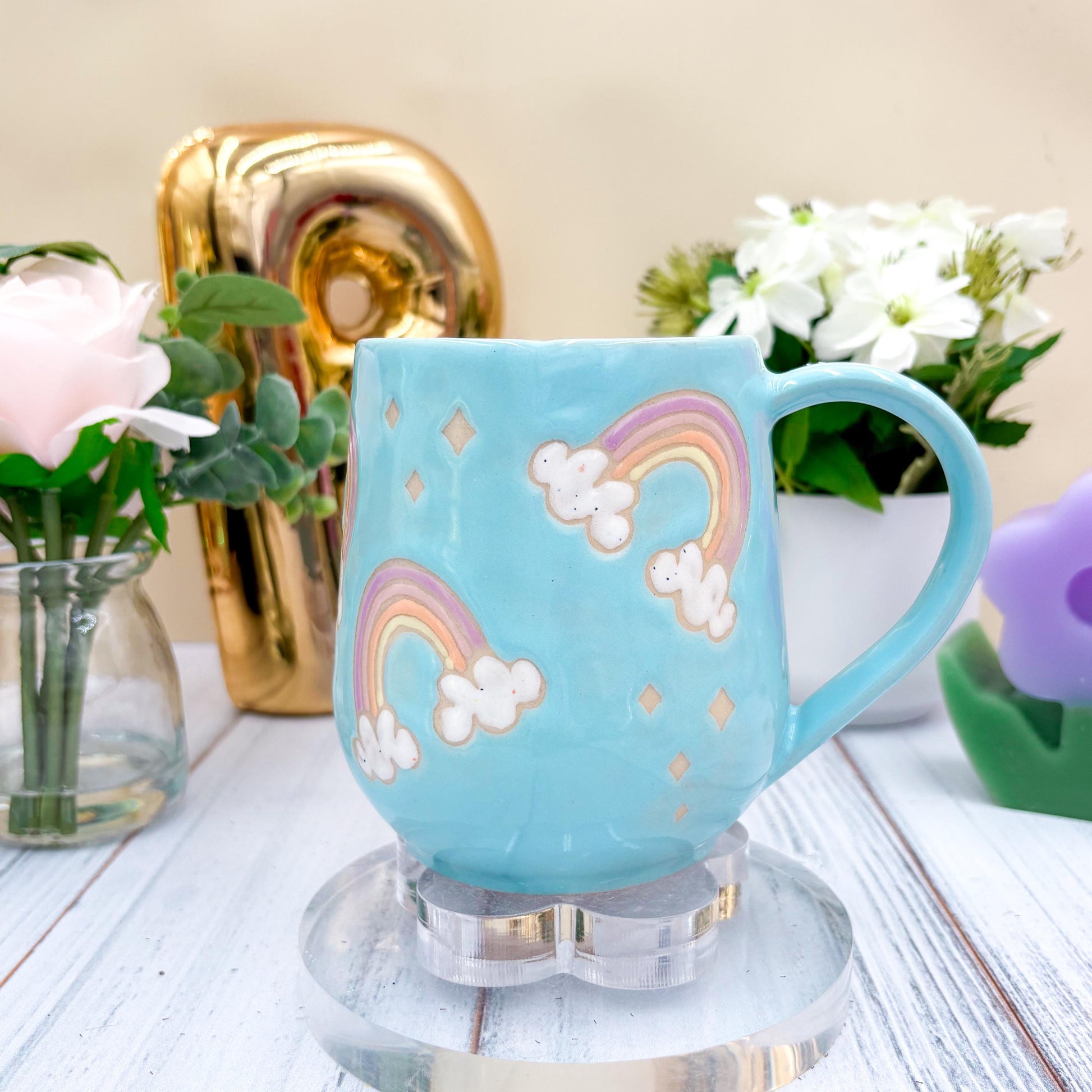 Light Blue Rainbow Ceramic Mug