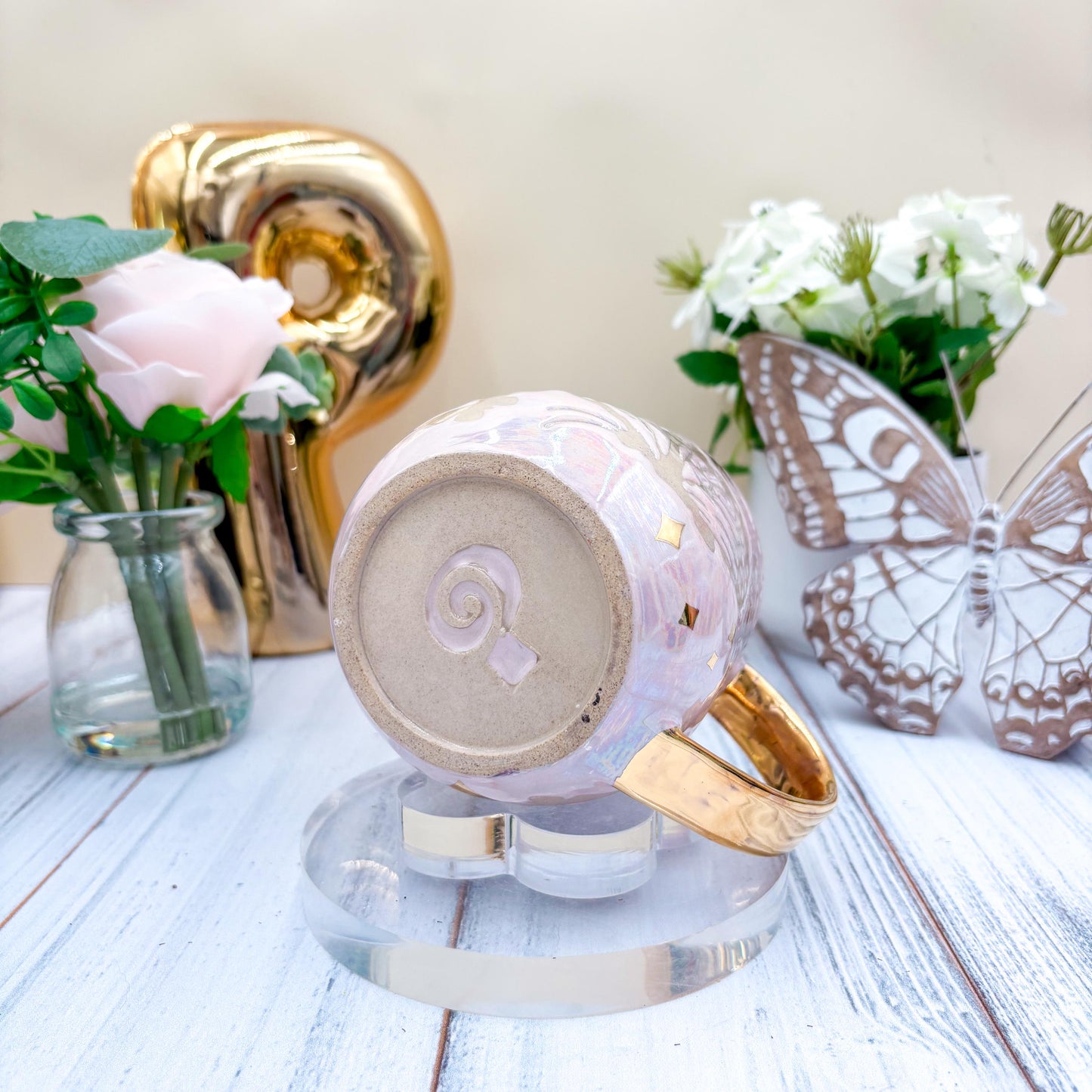 Gold Light Pink Butterfly Ceramic Mug