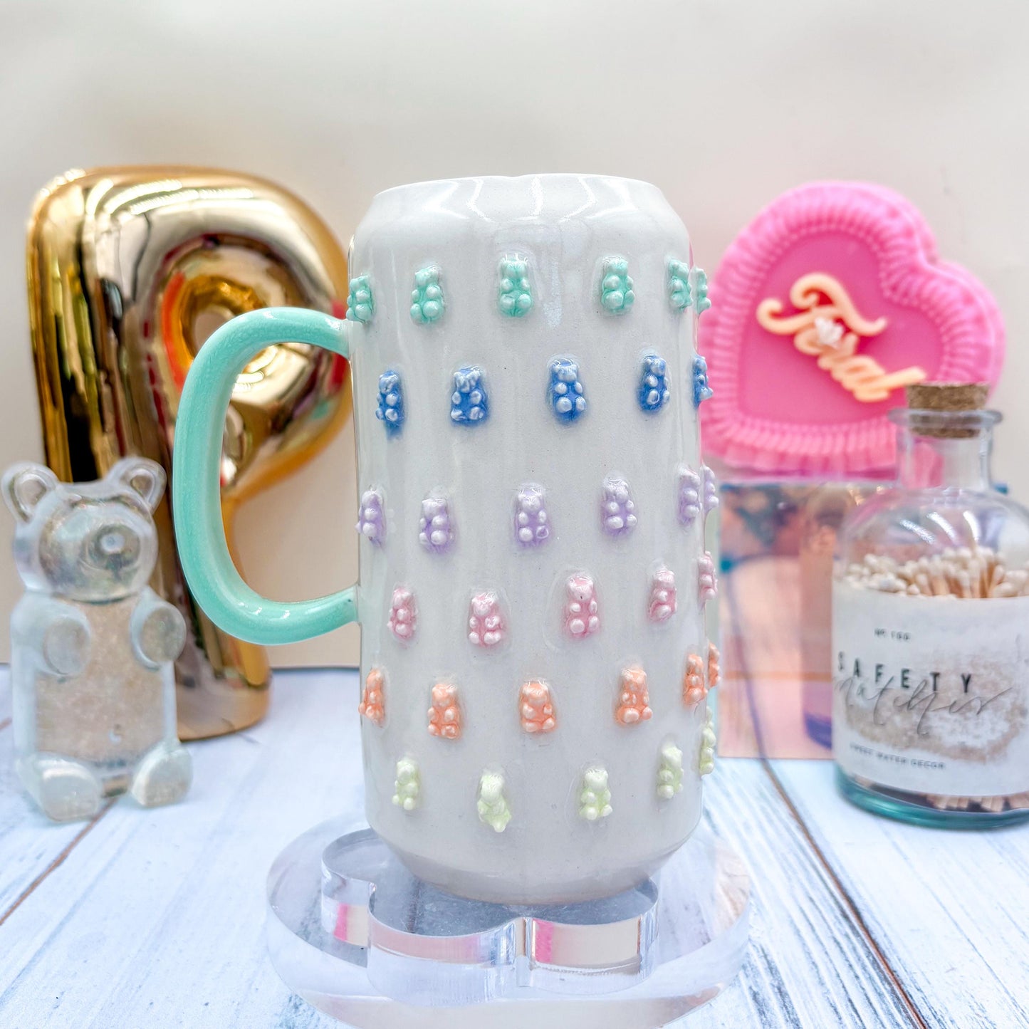Ombré Gummy Bear Ceramic Tumbler, Ceramic Coffee Mug Handmade, Wife Gift Idea, Gummy Bear Lover, Gummy Bear Mug For Mom, Gummy Bear cup