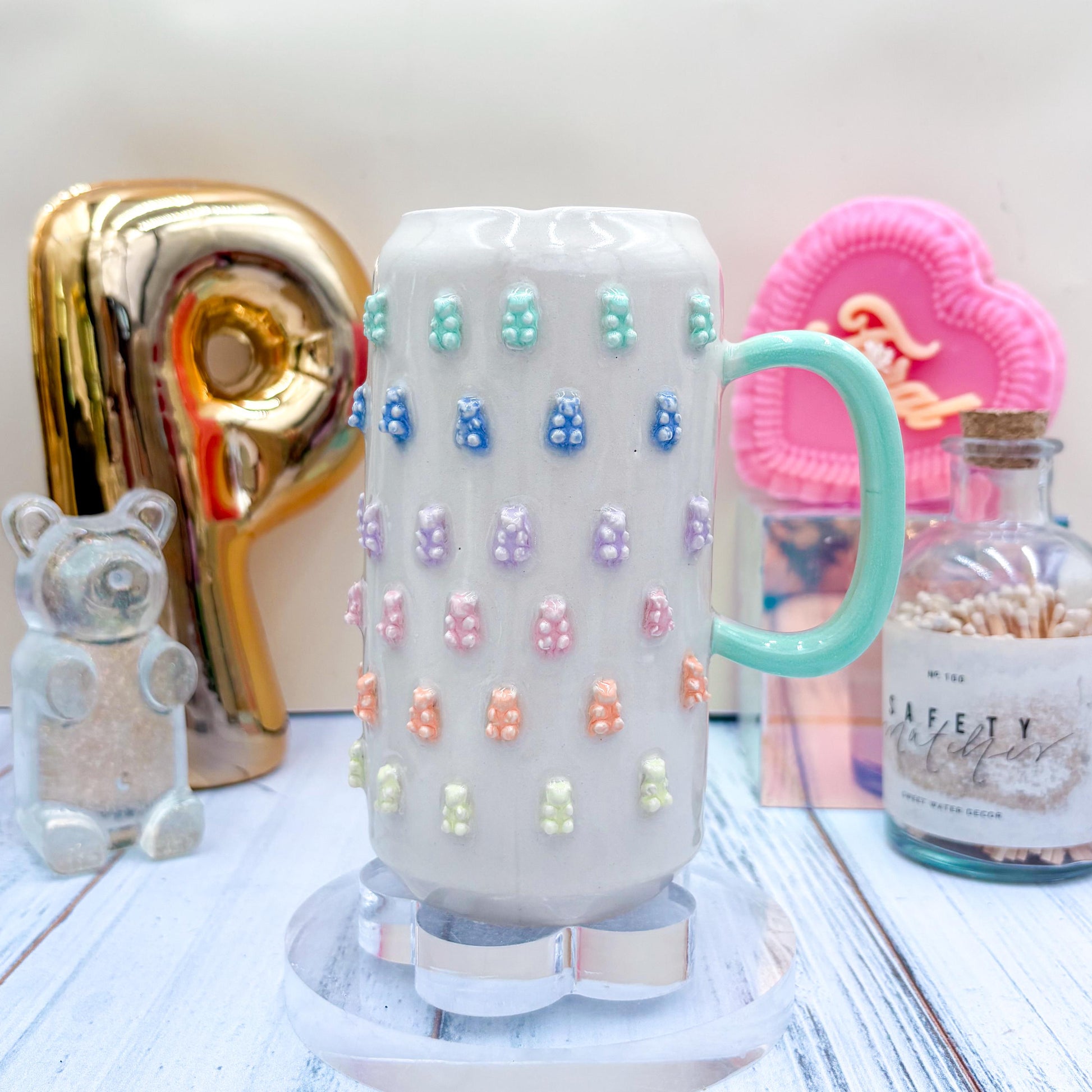 Ombré Gummy Bear Ceramic Tumbler, Ceramic Coffee Mug Handmade, Wife Gift Idea, Gummy Bear Lover, Gummy Bear Mug For Mom, Gummy Bear cup