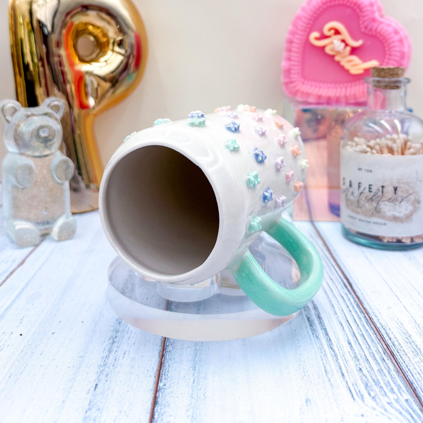 Ombré Gummy Bear Ceramic Tumbler, Ceramic Coffee Mug Handmade, Wife Gift Idea, Gummy Bear Lover, Gummy Bear Mug For Mom, Gummy Bear cup