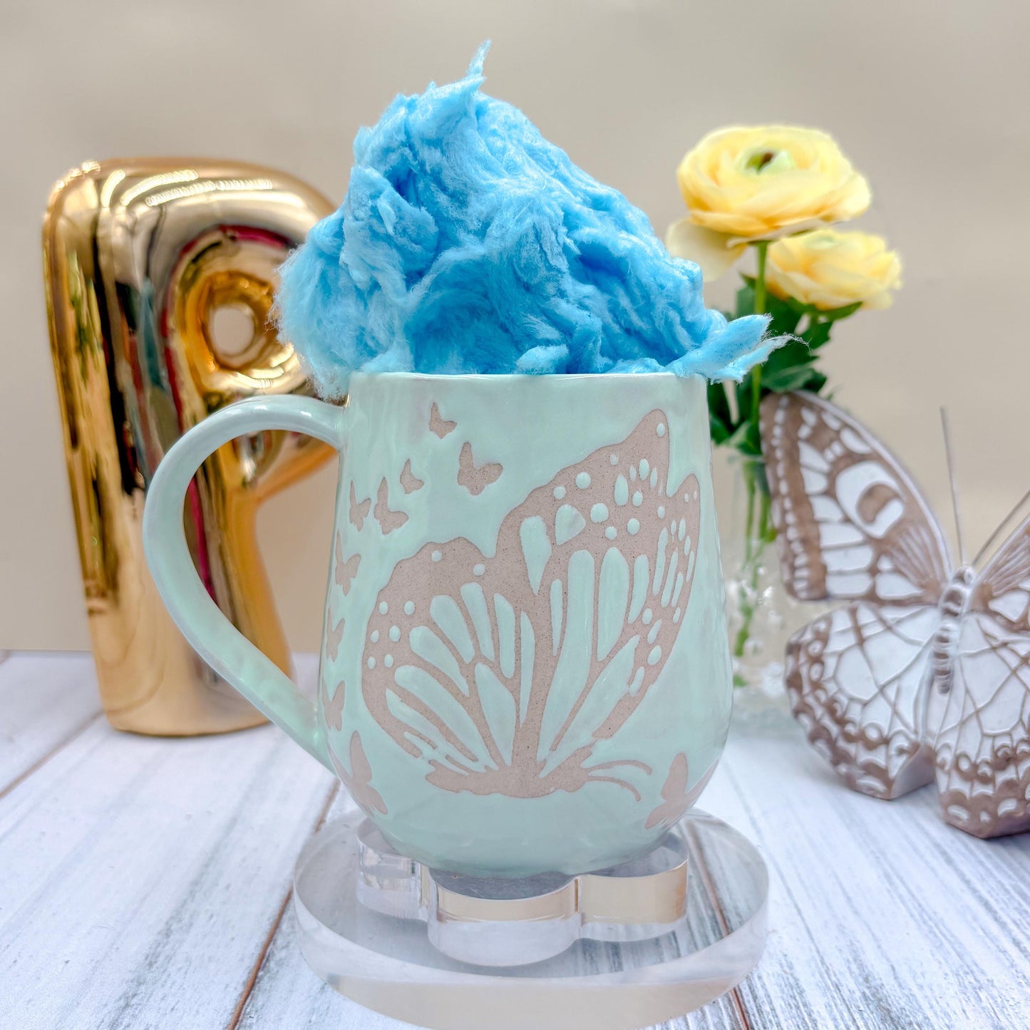 Light Blue Butterfly Ceramic Mug, Butterfly Ceramic Mug, Butterfly Lover Gift, Monarch Butterfly, Gardener Gift Idea, Butterfly Home Decor