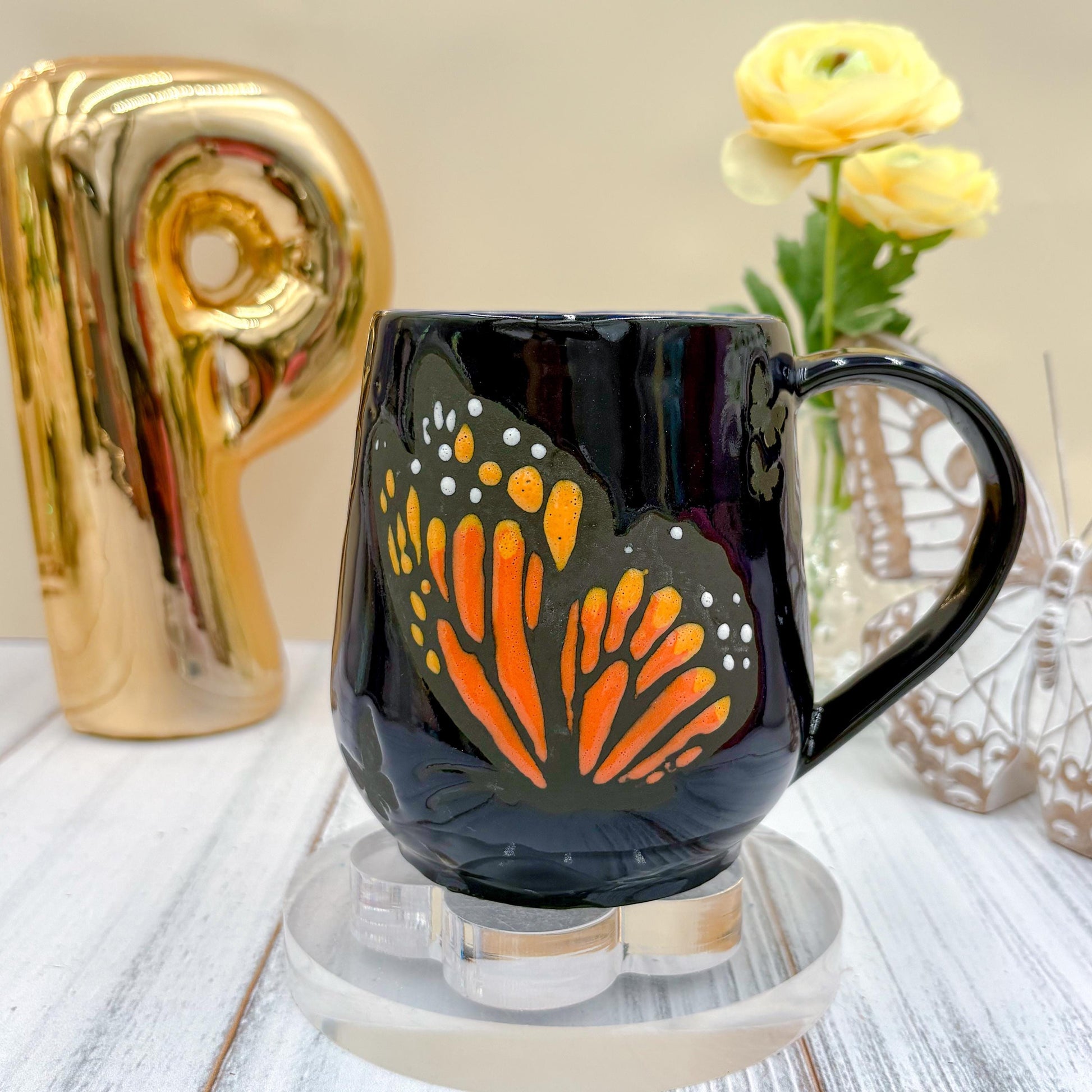 Blue Monarch Butterfly Ceramic Mug, Butterfly Ceramic Mug, Butterfly Lover Gift, Monarch Butterfly, Gardener Gift Idea, Butterfly Cute Cup