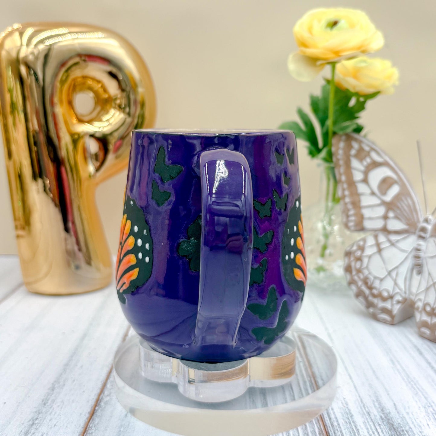 Purple Monarch Butterfly Ceramic Mug, Butterfly Ceramic Mug, Butterfly Lover Gift, Monarch Butterfly, Gardener Gift Idea, Butterfly Cute Cup