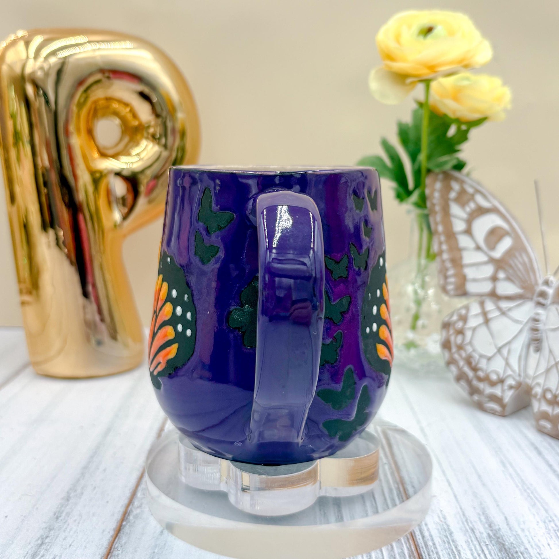 Purple Monarch Butterfly Ceramic Mug, Butterfly Ceramic Mug, Butterfly Lover Gift, Monarch Butterfly, Gardener Gift Idea, Butterfly Cute Cup