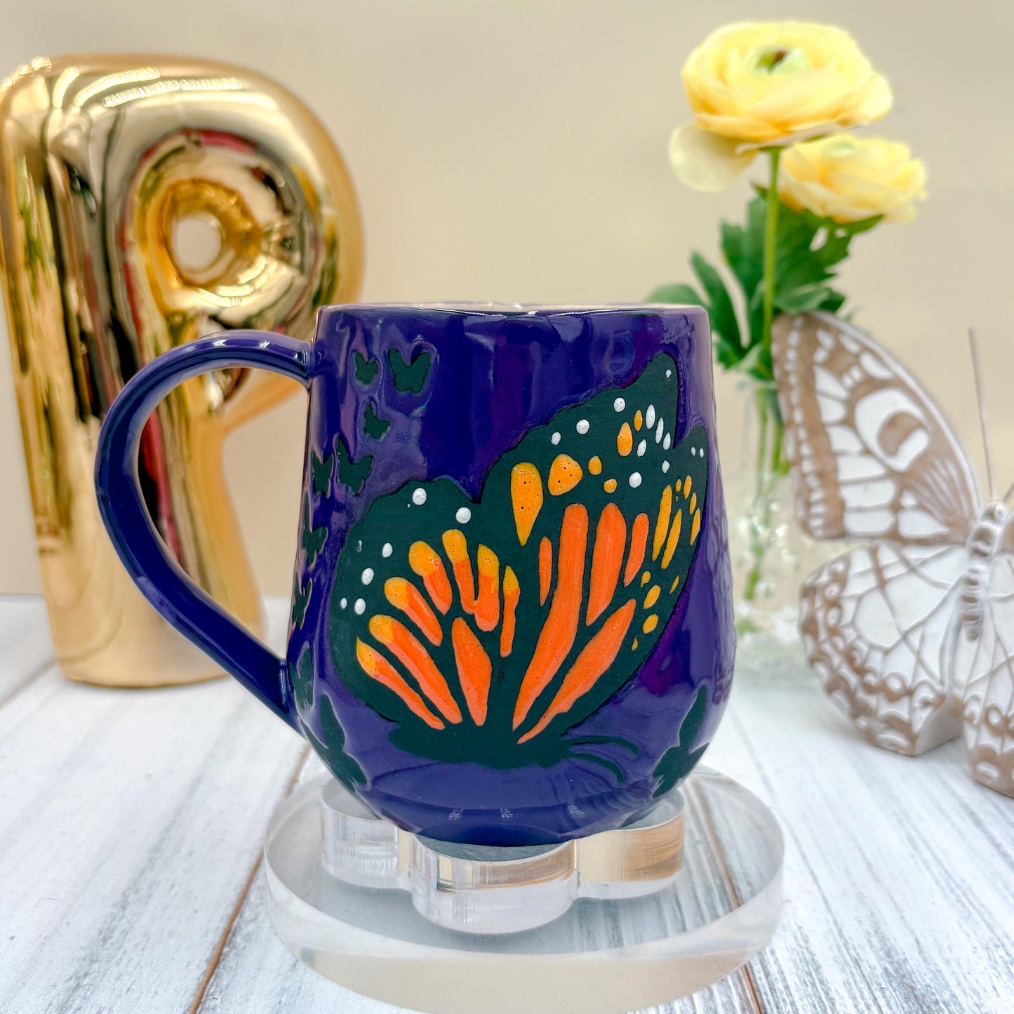 Purple Monarch Butterfly Ceramic Mug, Butterfly Ceramic Mug, Butterfly Lover Gift, Monarch Butterfly, Gardener Gift Idea, Butterfly Cute Cup