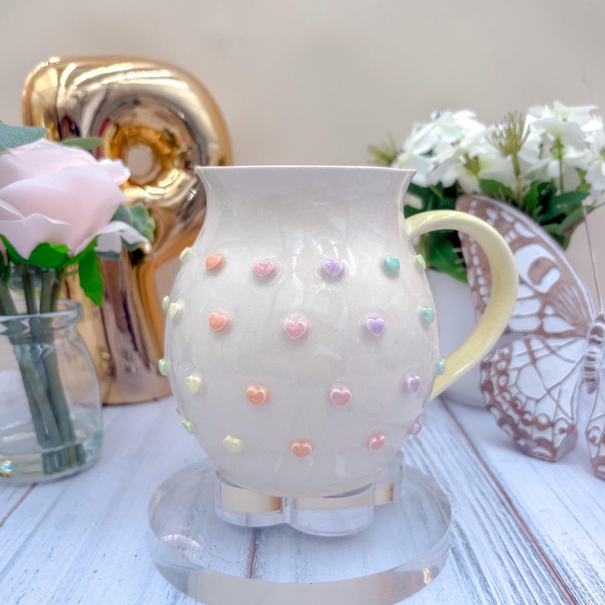 Pastel Heart 20 Ounce Ceramic Mug, Ceramic Coffee Mug Handmade, Wife Gift Idea, Valentines Gift, Heart Mug For Mom, Heart Valentines cup