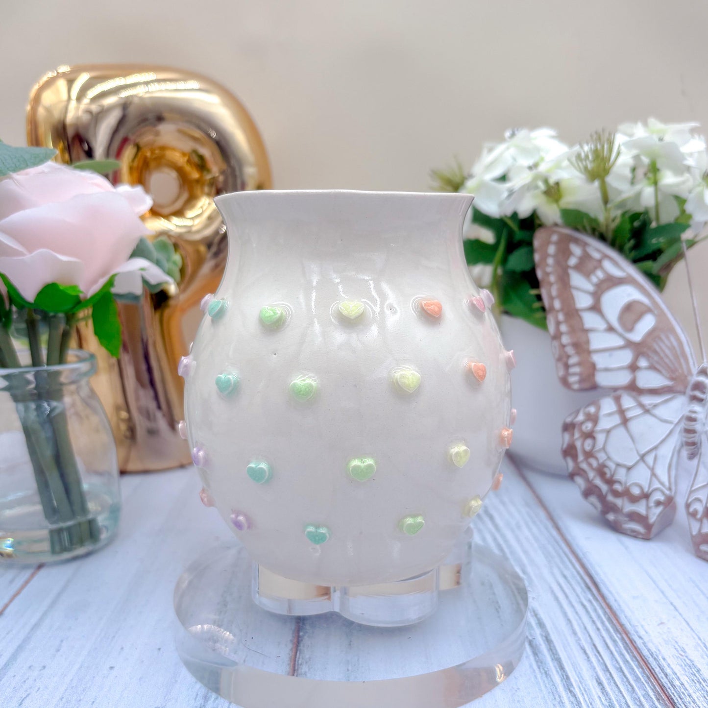 Pastel Heart 20 Ounce Ceramic Mug, Ceramic Coffee Mug Handmade, Wife Gift Idea, Valentines Gift, Heart Mug For Mom, Heart Valentines cup