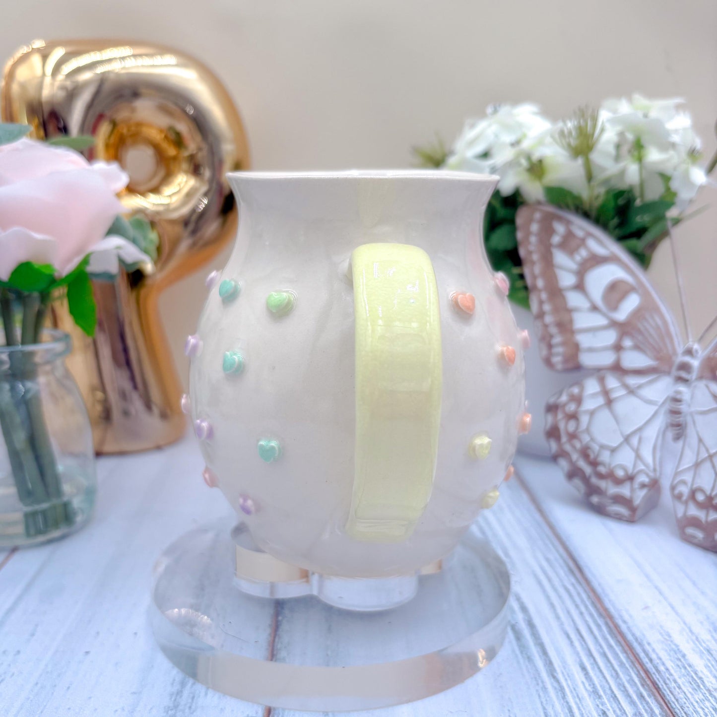 Pastel Heart 20 Ounce Ceramic Mug, Ceramic Coffee Mug Handmade, Wife Gift Idea, Valentines Gift, Heart Mug For Mom, Heart Valentines cup