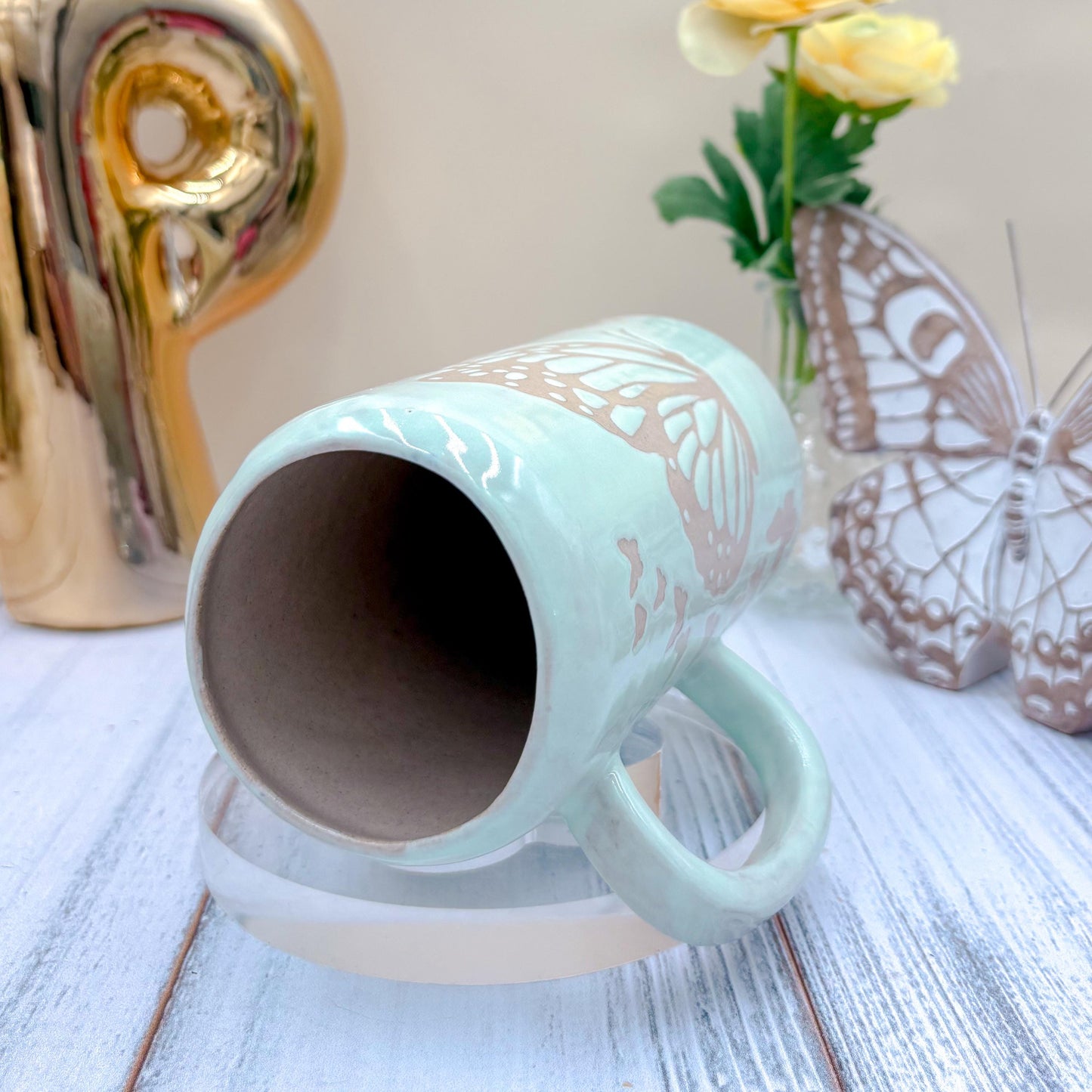 Light Blue Butterfly Ceramic Tumbler Mug