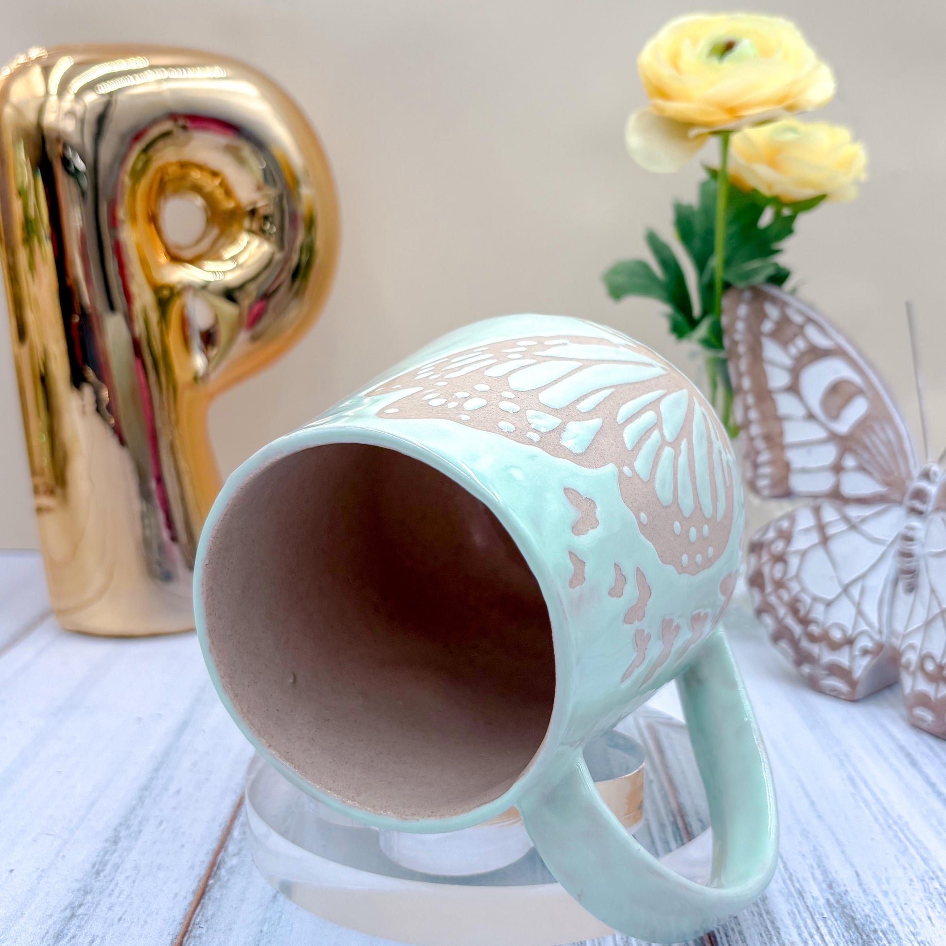 Light Blue Butterfly Ceramic Mug