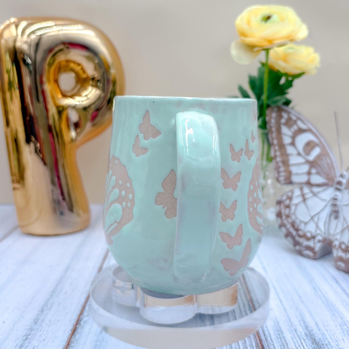 Light Blue Butterfly Ceramic Mug