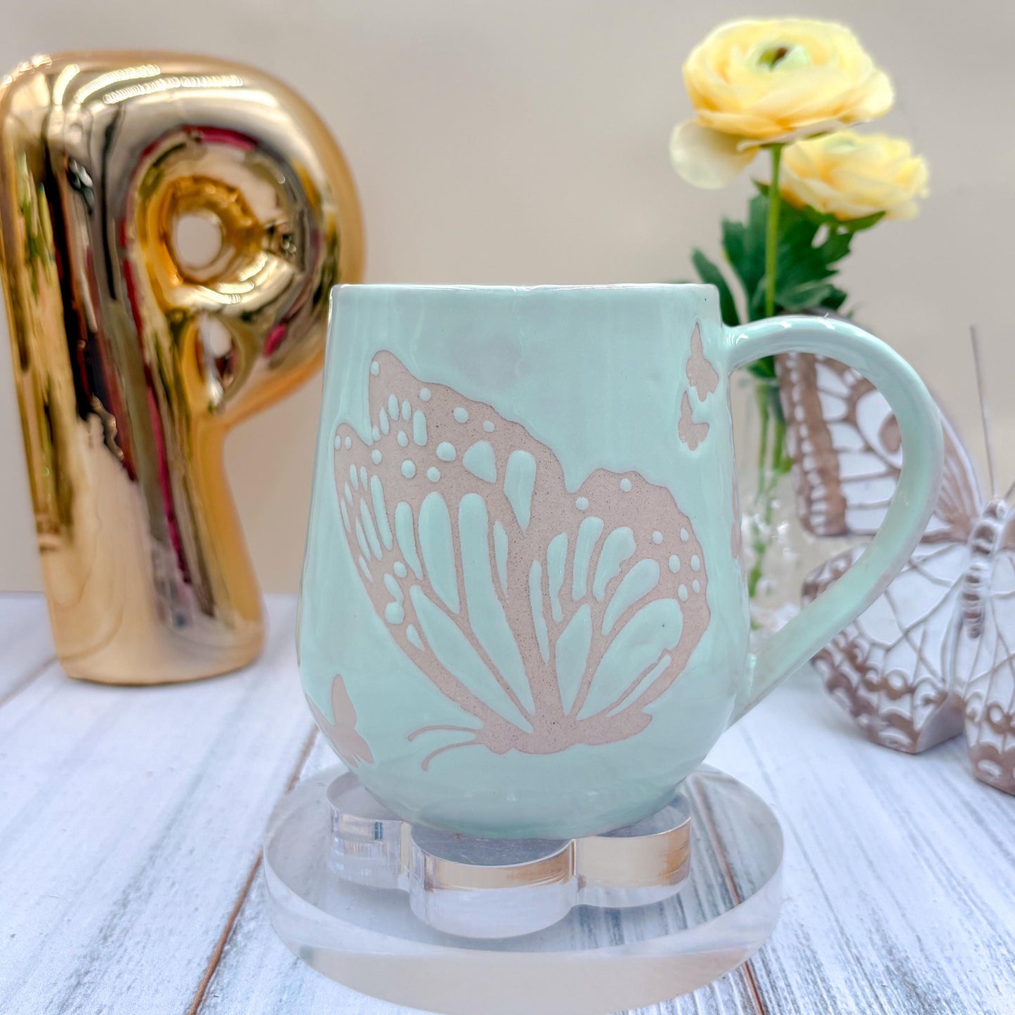Light Blue Butterfly Ceramic Mug