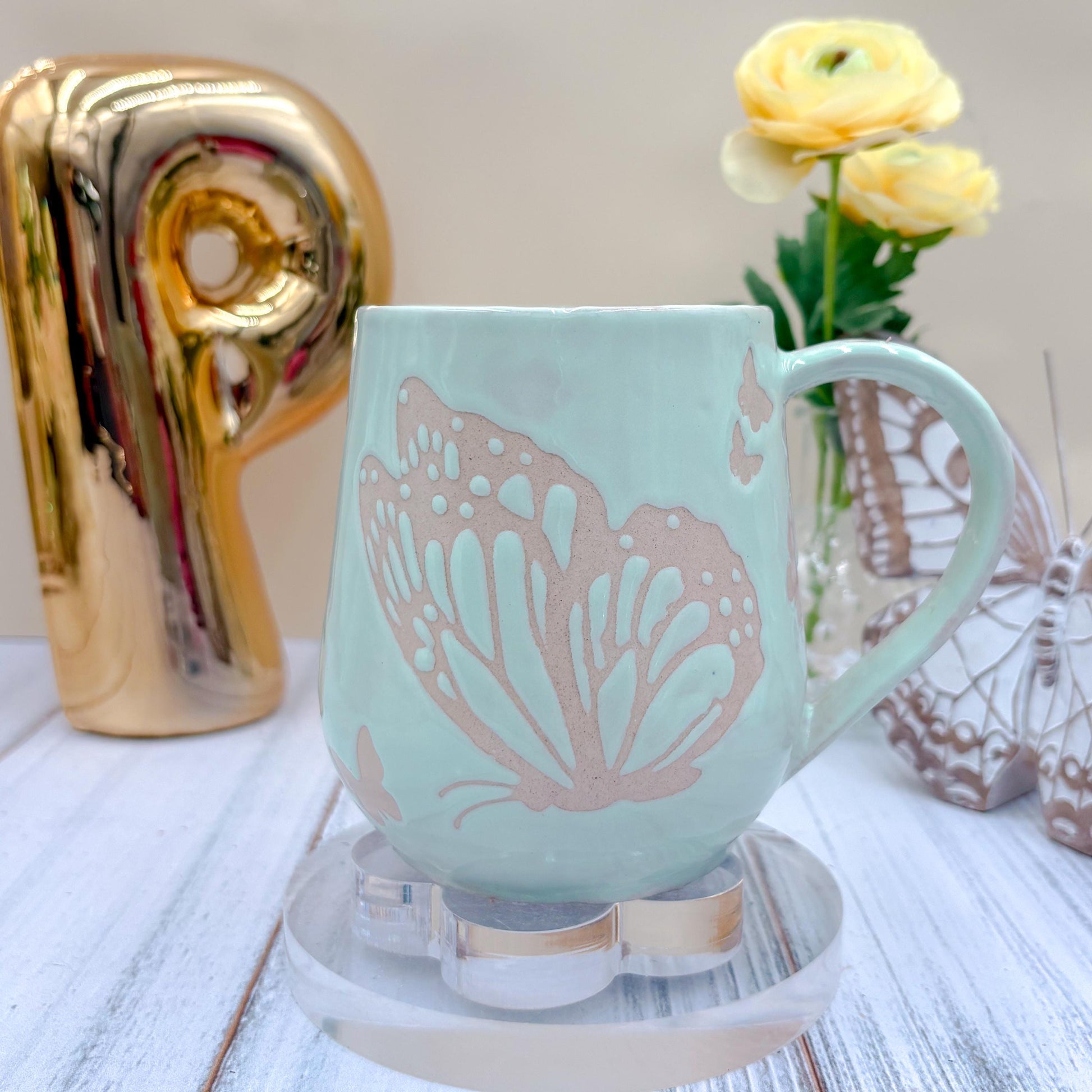 Light Blue Butterfly Ceramic Mug