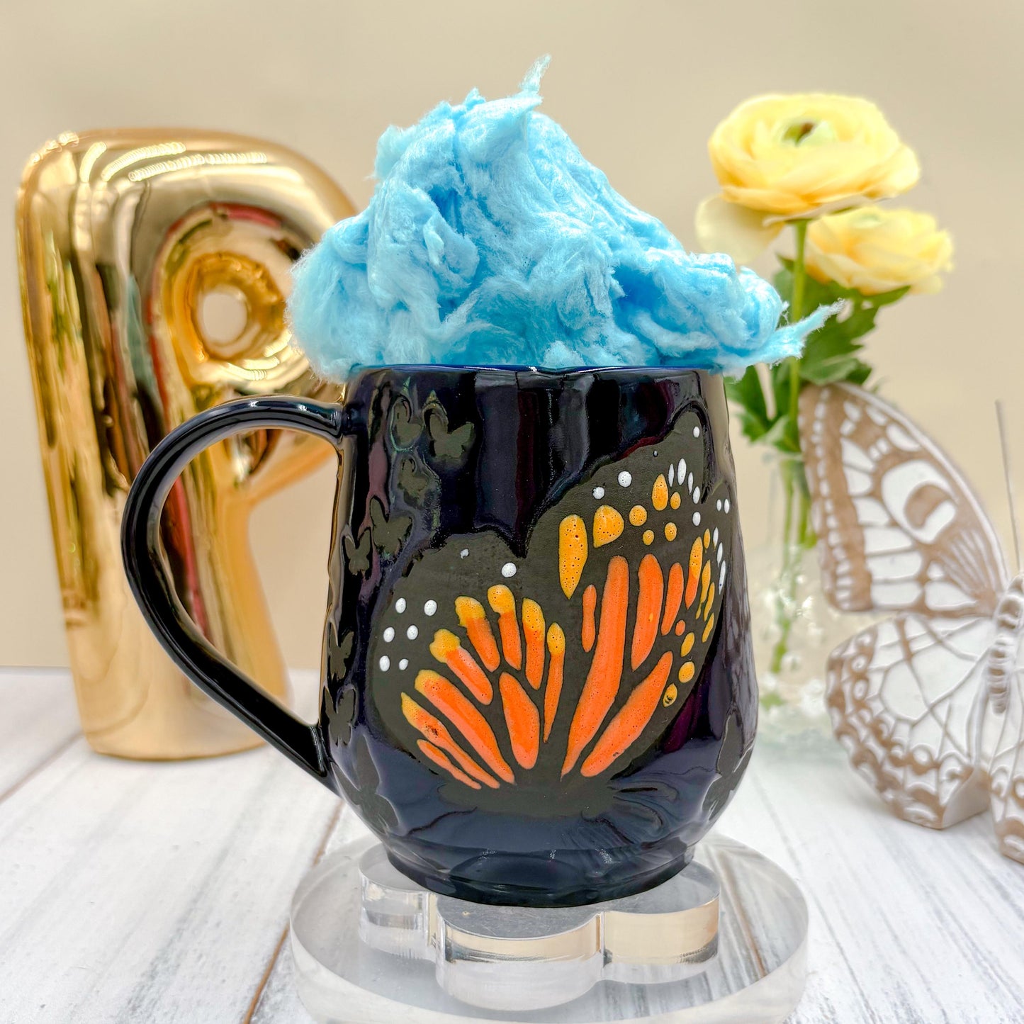 Blue Monarch Butterfly Ceramic Mug, Butterfly Ceramic Mug, Butterfly Lover Gift, Monarch Butterfly, Gardener Gift Idea, Butterfly Cute Cup