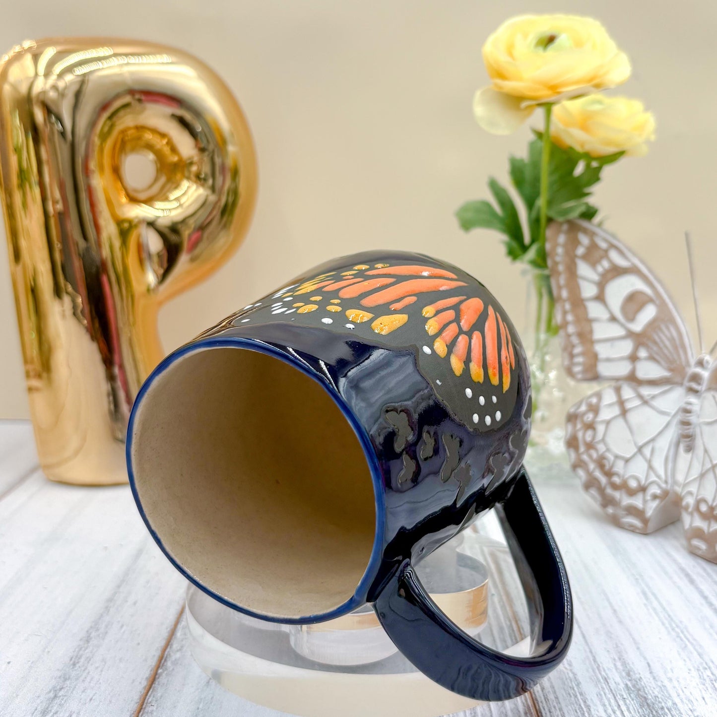 Blue Monarch Butterfly Ceramic Mug, Butterfly Ceramic Mug, Butterfly Lover Gift, Monarch Butterfly, Gardener Gift Idea, Butterfly Cute Cup