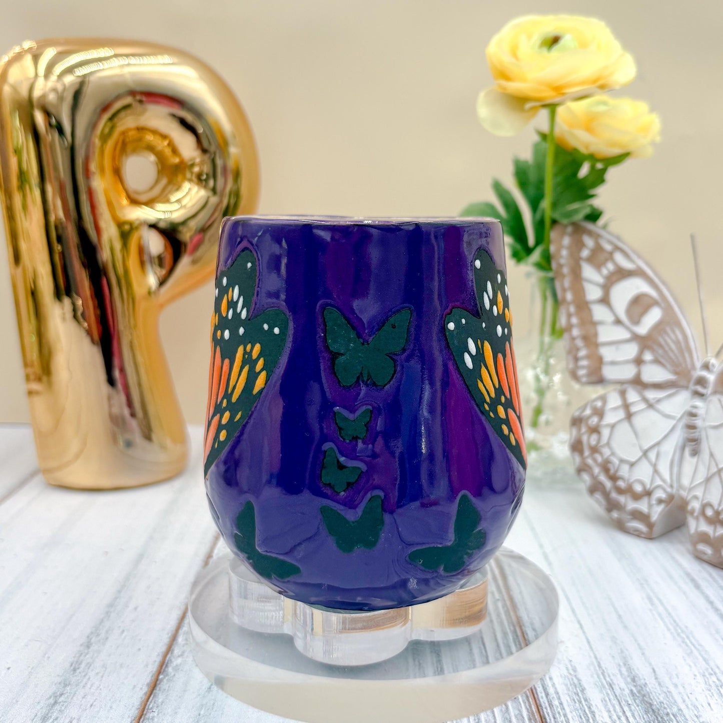 Purple Monarch Butterfly Ceramic Mug, Butterfly Ceramic Mug, Butterfly Lover Gift, Monarch Butterfly, Gardener Gift Idea, Butterfly Cute Cup