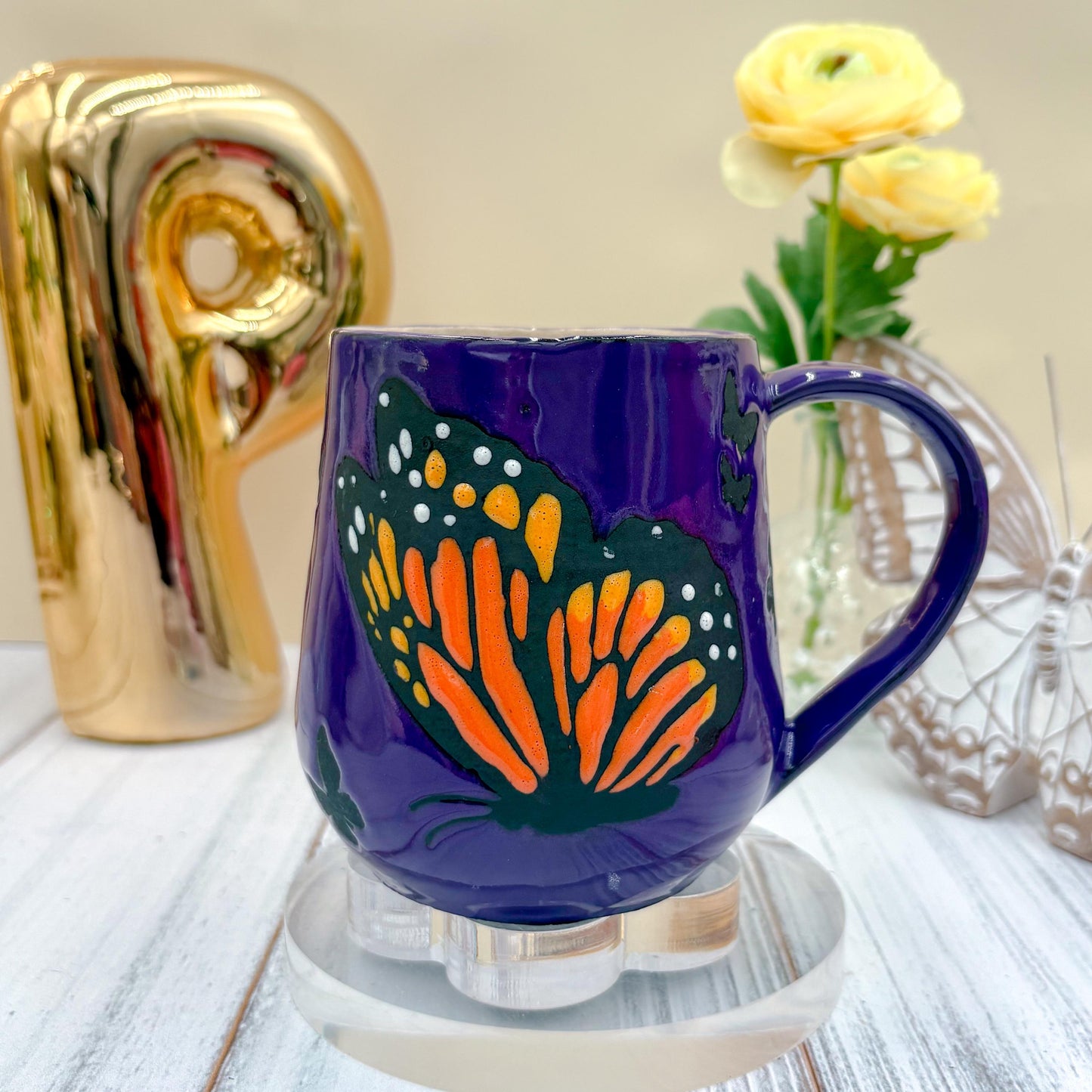 Purple Monarch Butterfly Ceramic Mug, Butterfly Ceramic Mug, Butterfly Lover Gift, Monarch Butterfly, Gardener Gift Idea, Butterfly Cute Cup
