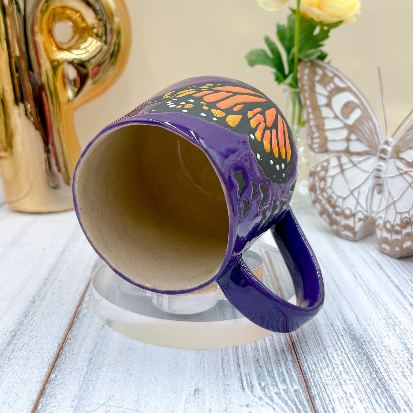 Purple Monarch Butterfly Ceramic Mug, Butterfly Ceramic Mug, Butterfly Lover Gift, Monarch Butterfly, Gardener Gift Idea, Butterfly Cute Cup
