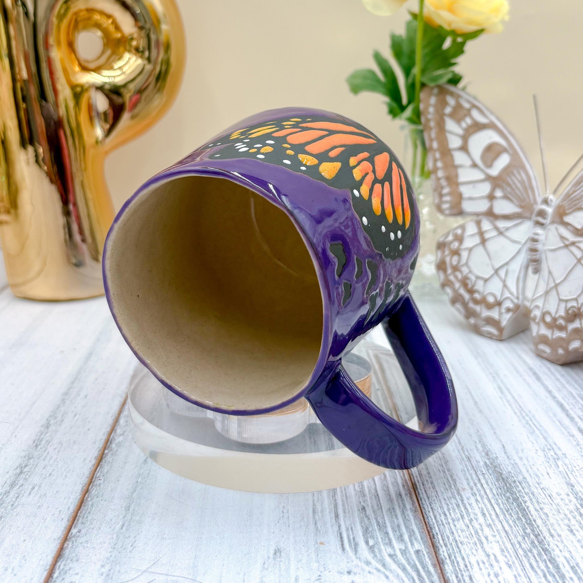 Purple Monarch Butterfly Ceramic Mug, Butterfly Ceramic Mug, Butterfly Lover Gift, Monarch Butterfly, Gardener Gift Idea, Butterfly Cute Cup