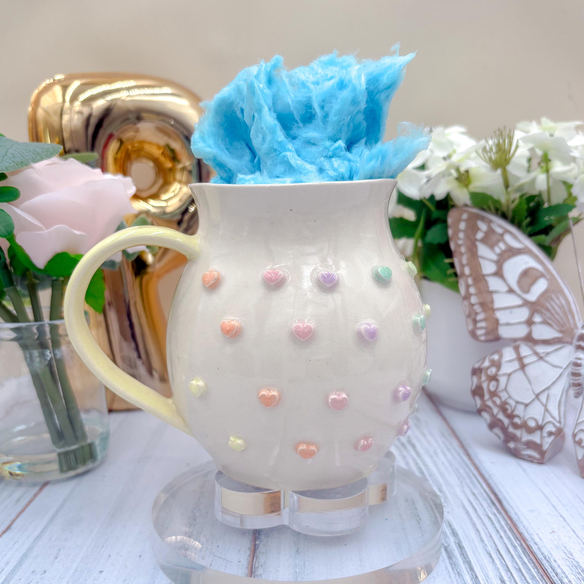 Pastel Heart 20 Ounce Ceramic Mug, Ceramic Coffee Mug Handmade, Wife Gift Idea, Valentines Gift, Heart Mug For Mom, Heart Valentines cup