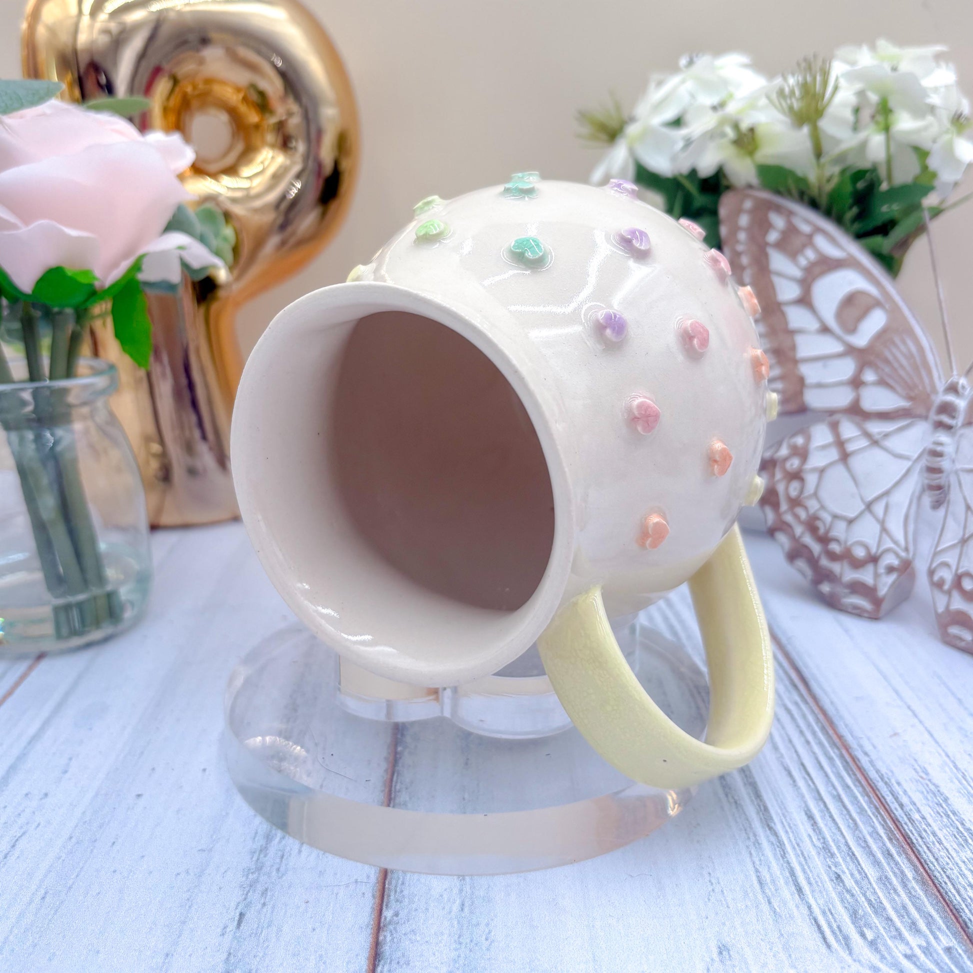 Pastel Heart 20 Ounce Ceramic Mug, Ceramic Coffee Mug Handmade, Wife Gift Idea, Valentines Gift, Heart Mug For Mom, Heart Valentines cup