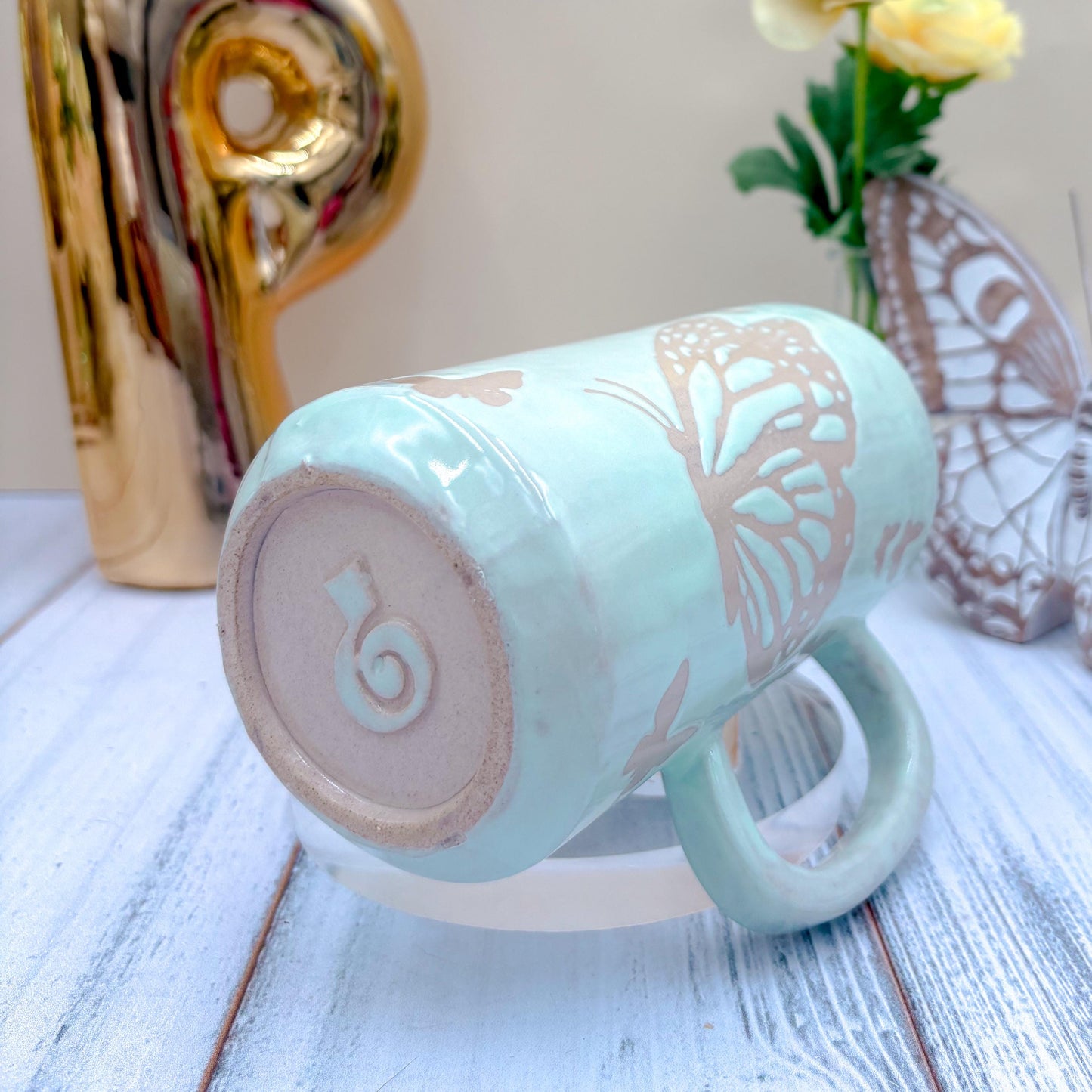 Light Blue Butterfly Ceramic Tumbler Mug