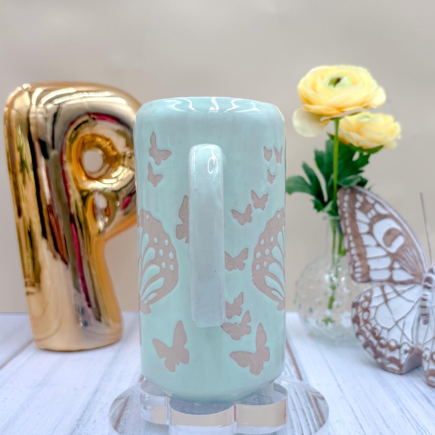 Light Blue Butterfly Ceramic Tumbler Mug