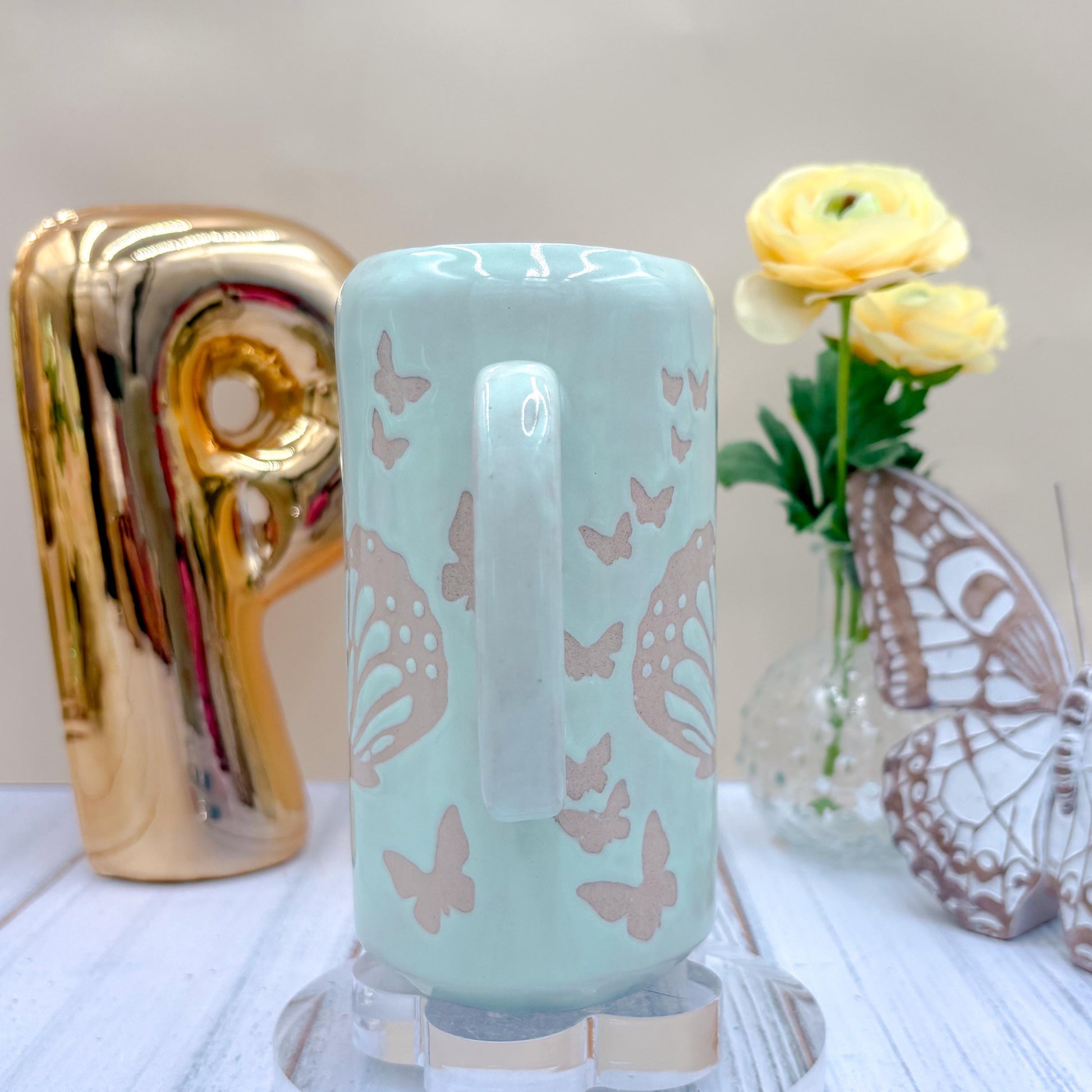 Light Blue Butterfly Ceramic Tumbler Mug