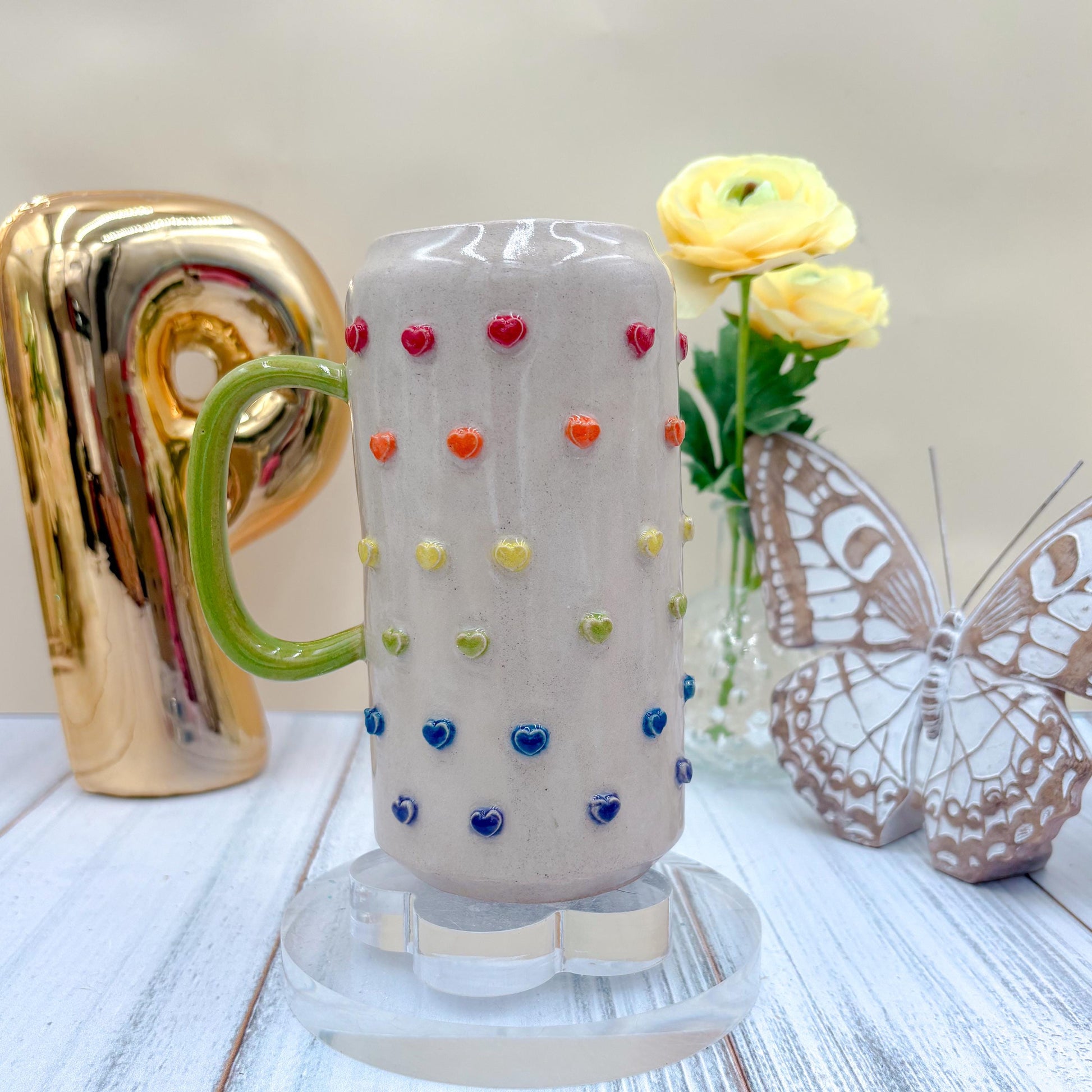 Rainbow Heart Ceramic Tumbler Mug