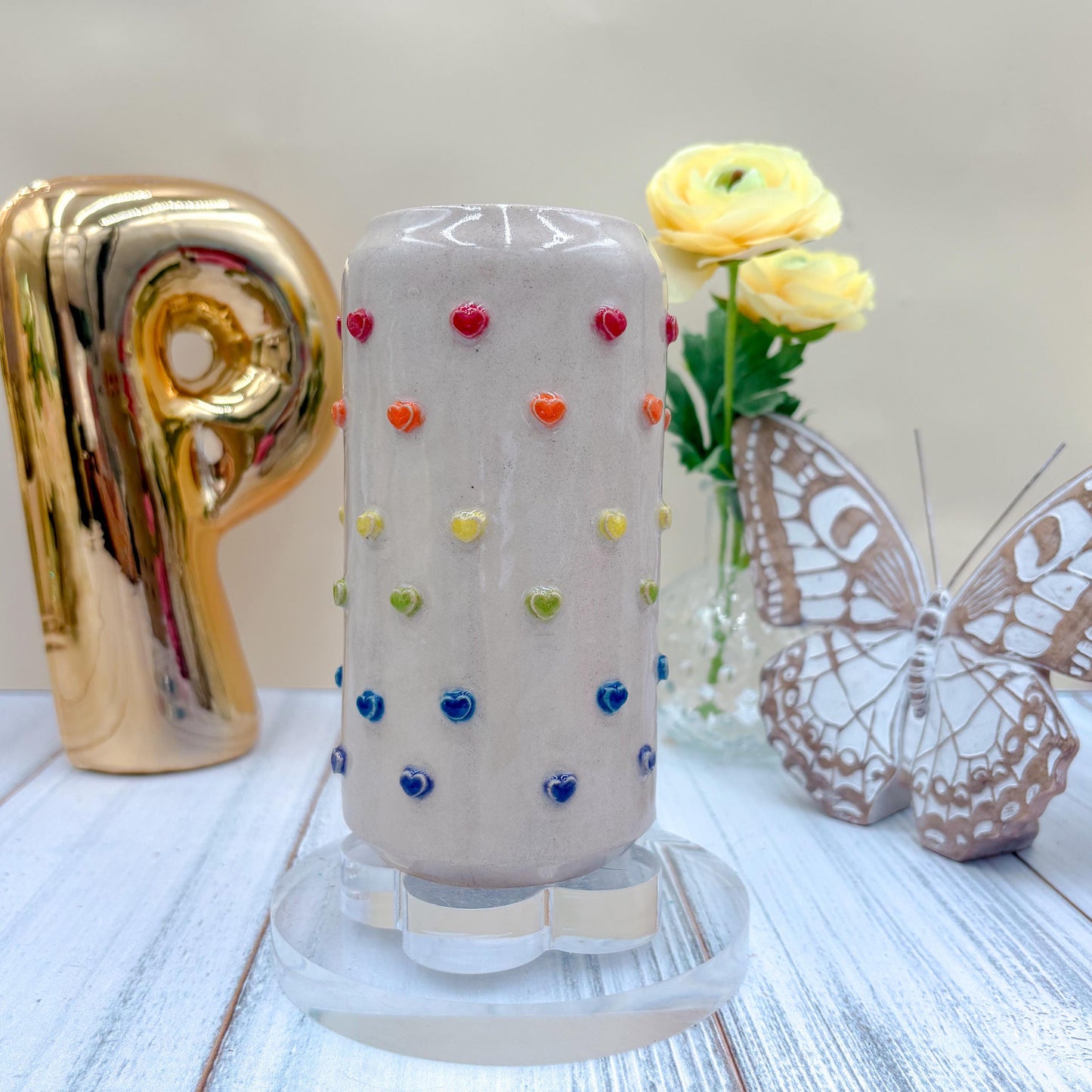 Rainbow Heart Ceramic Tumbler Mug