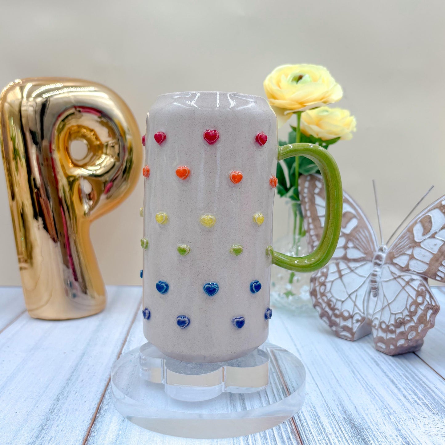 Rainbow Heart Ceramic Tumbler Mug