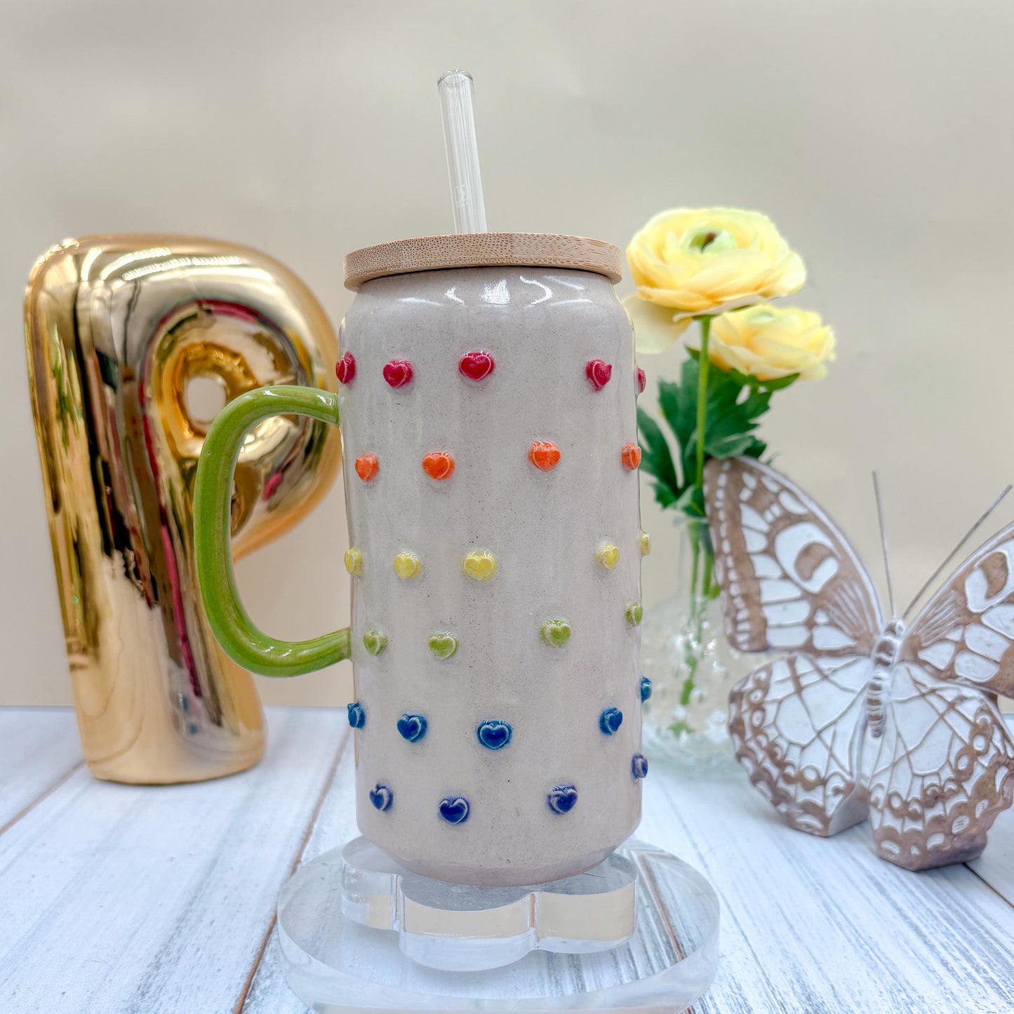 Rainbow Heart Ceramic Tumbler Mug