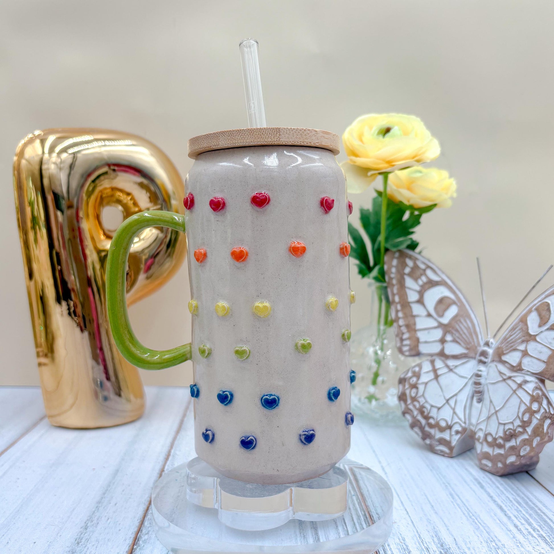 Rainbow Heart Ceramic Tumbler Mug