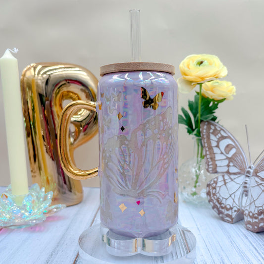 Gold Light Purple Butterfly Ceramic Tumbler
