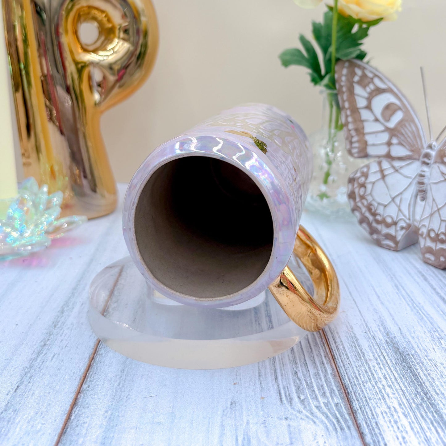 Gold Light Purple Butterfly Ceramic Tumbler
