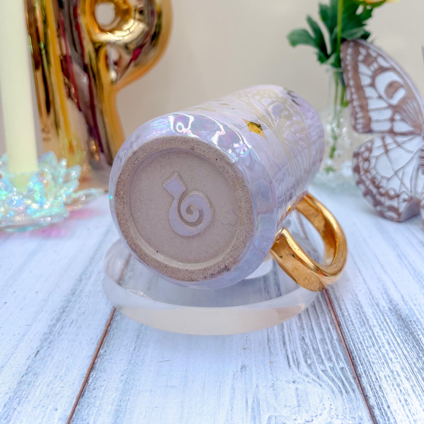 Gold Light Purple Butterfly Ceramic Tumbler