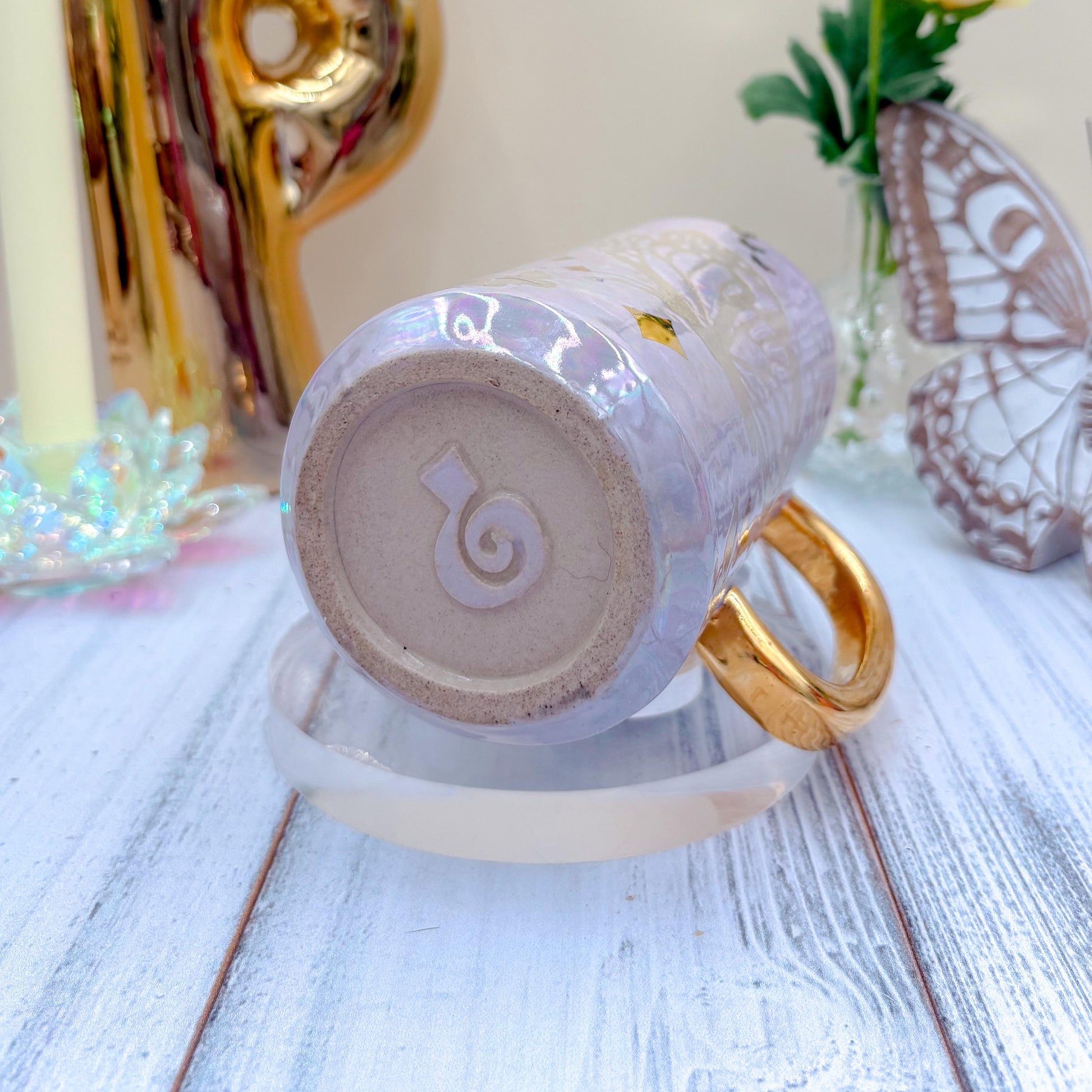 Gold Light Purple Butterfly Ceramic Tumbler