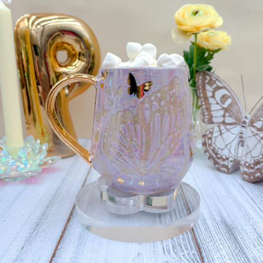 Gold Light Purple Butterfly Ceramic Mug