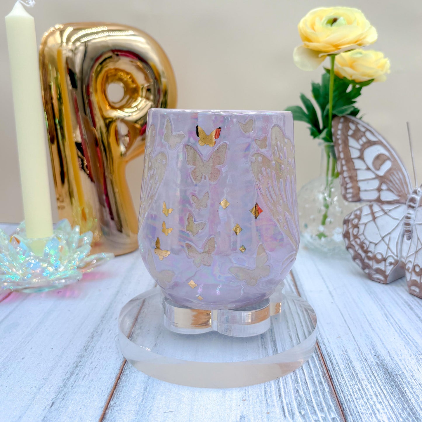 Gold Light Purple Butterfly Ceramic Mug