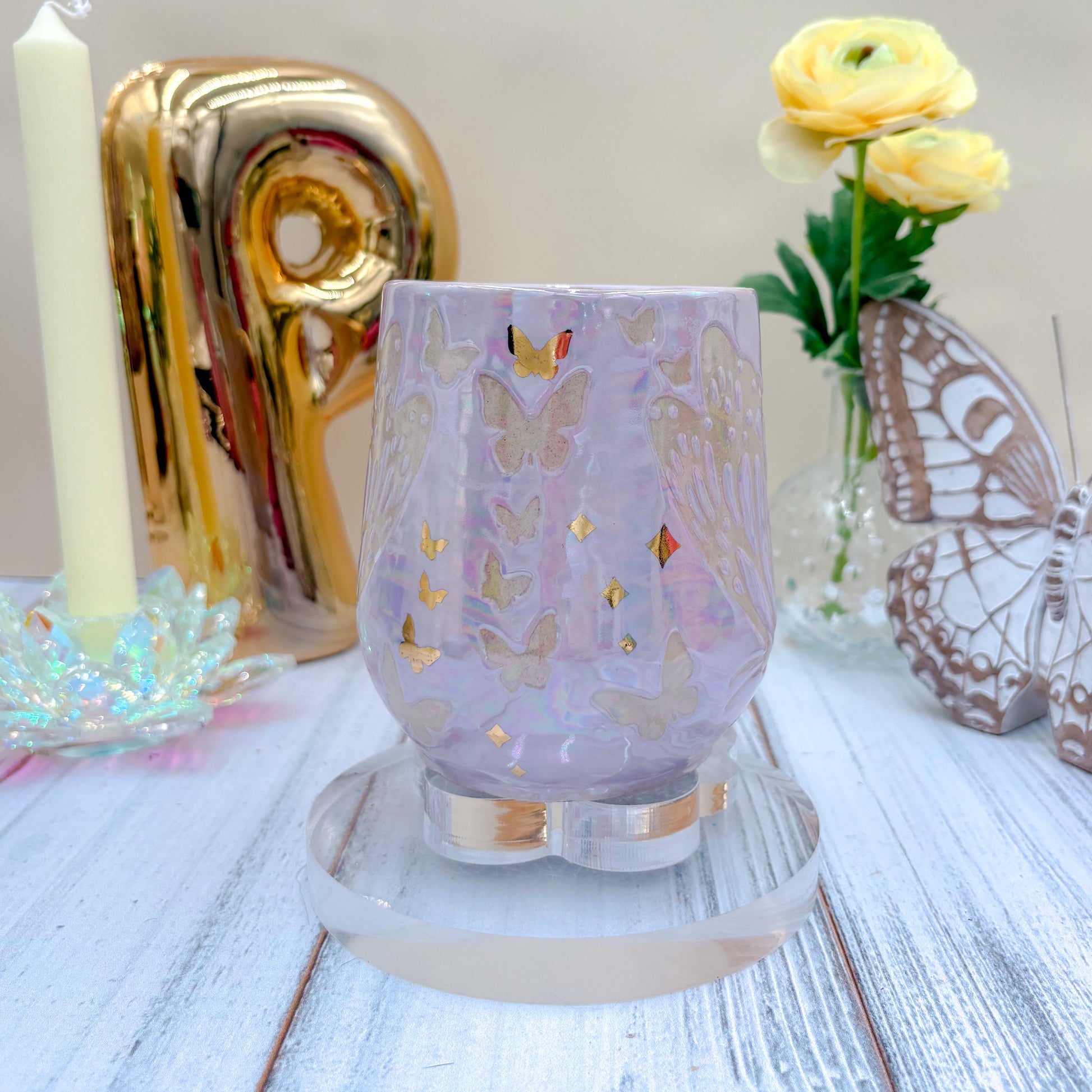 Gold Light Purple Butterfly Ceramic Mug