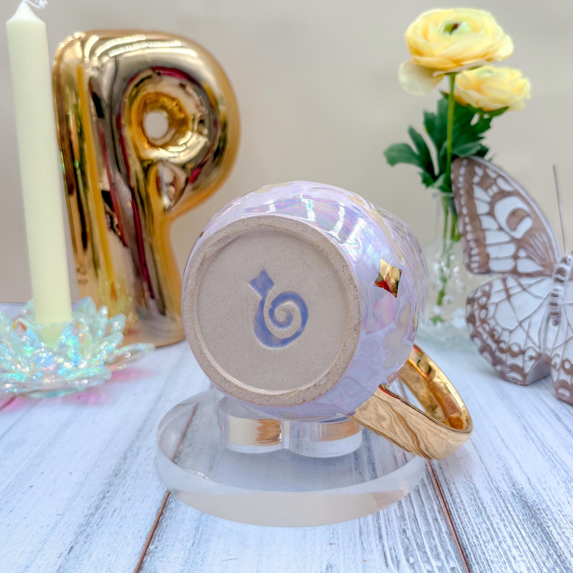 Gold Light Purple Butterfly Ceramic Mug
