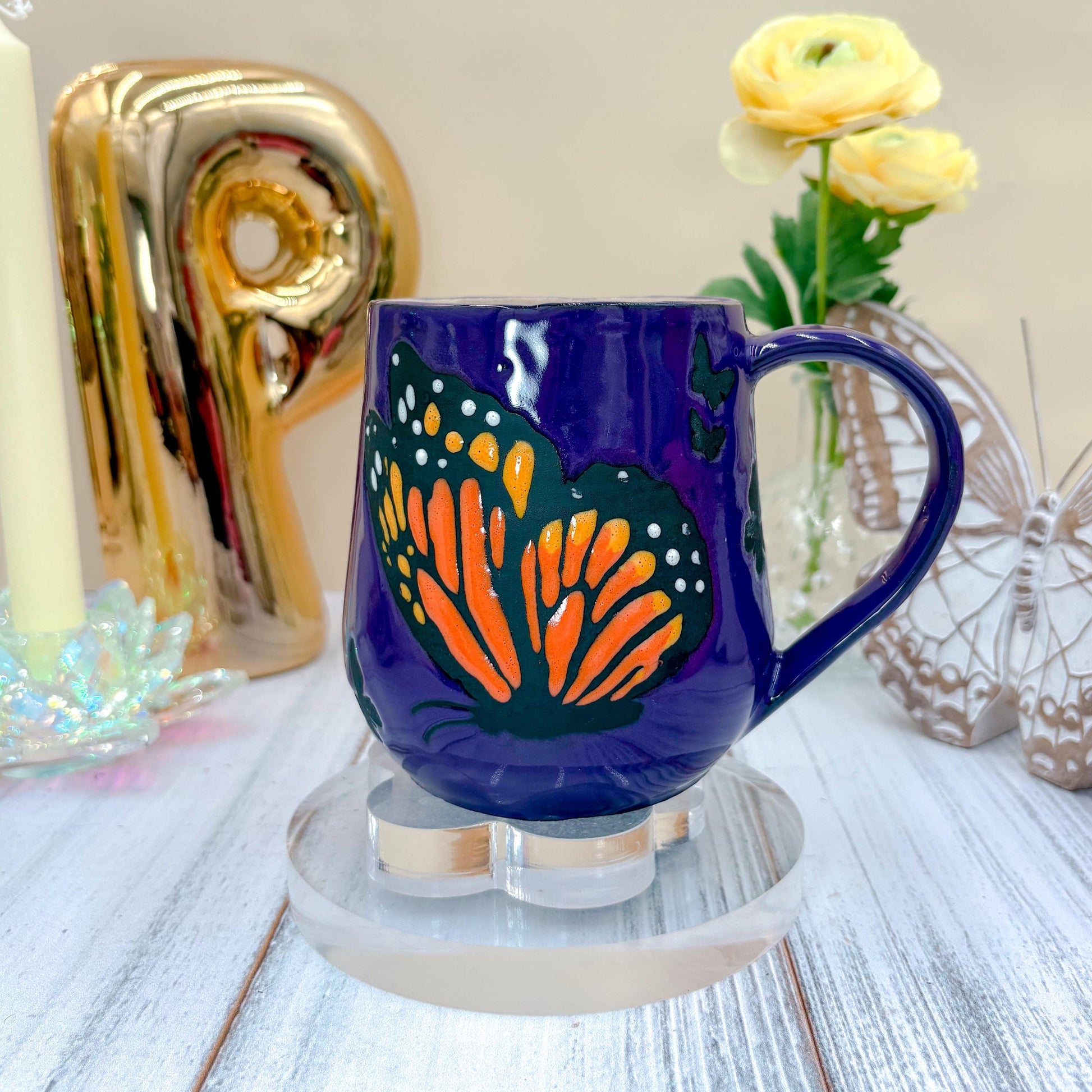 Purple Monarch Butterfly Ceramic Mug