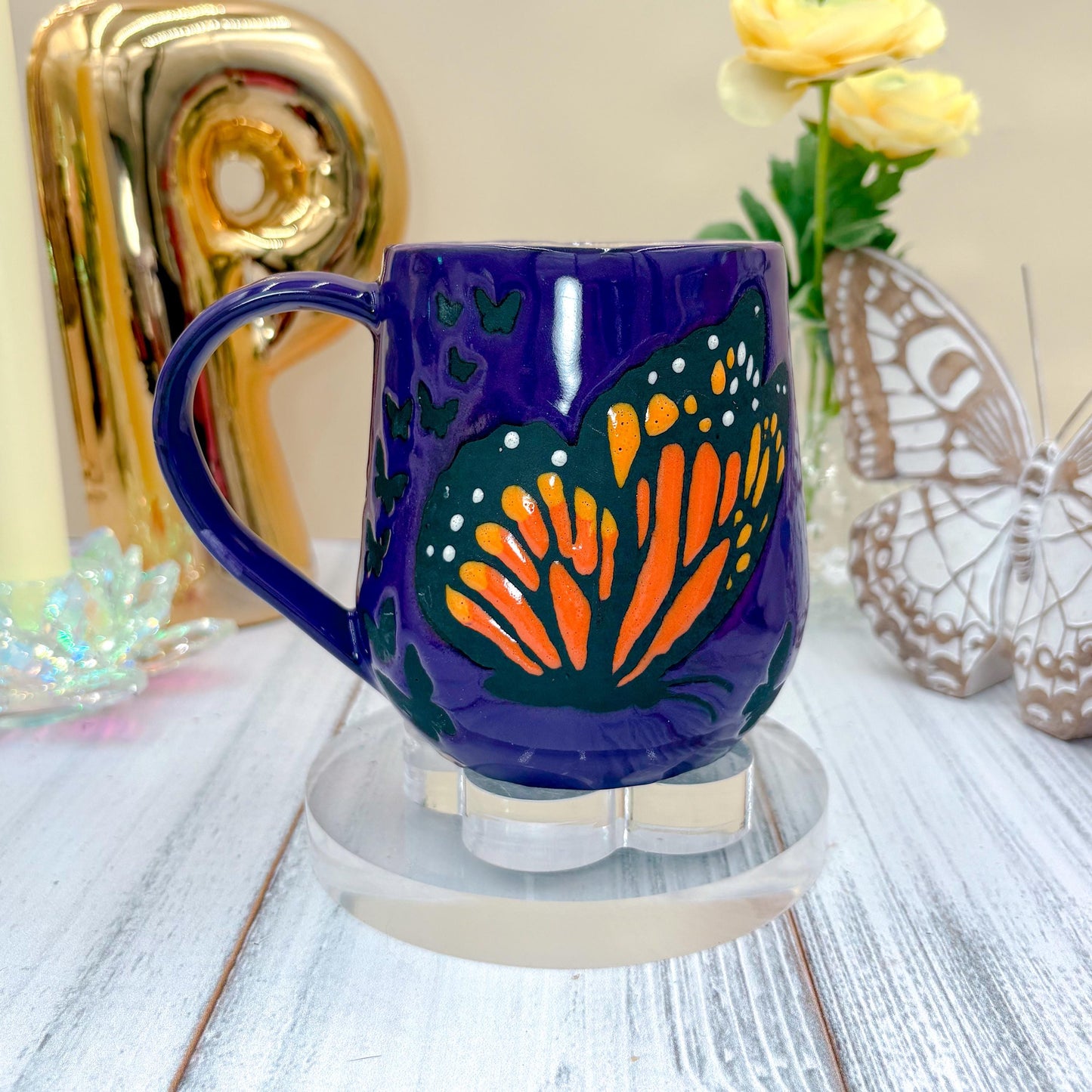 Purple Monarch Butterfly Ceramic Mug