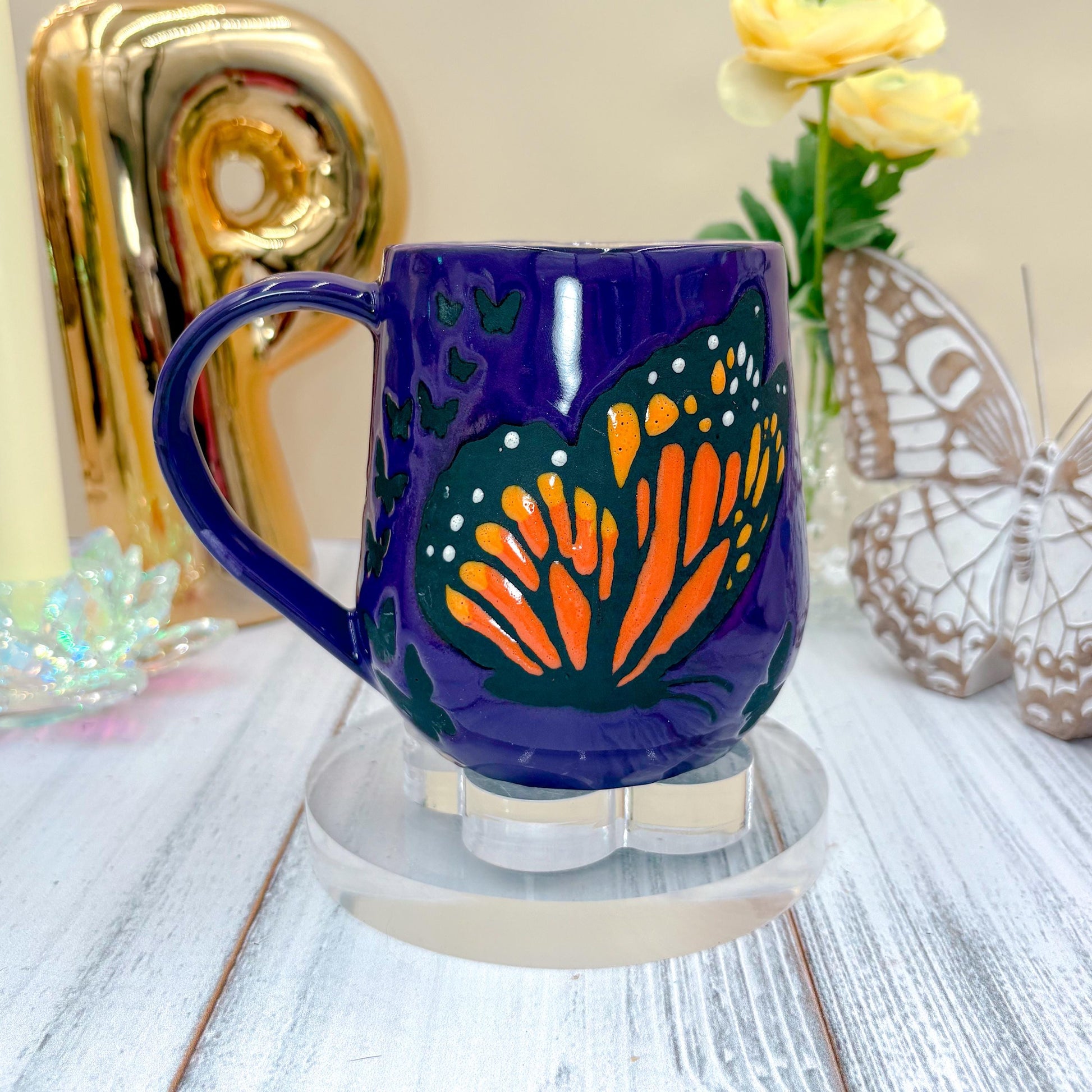 Purple Monarch Butterfly Ceramic Mug
