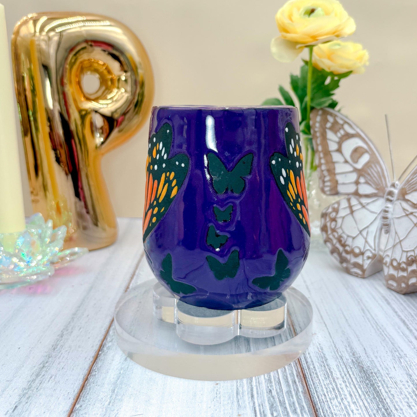 Purple Monarch Butterfly Ceramic Mug