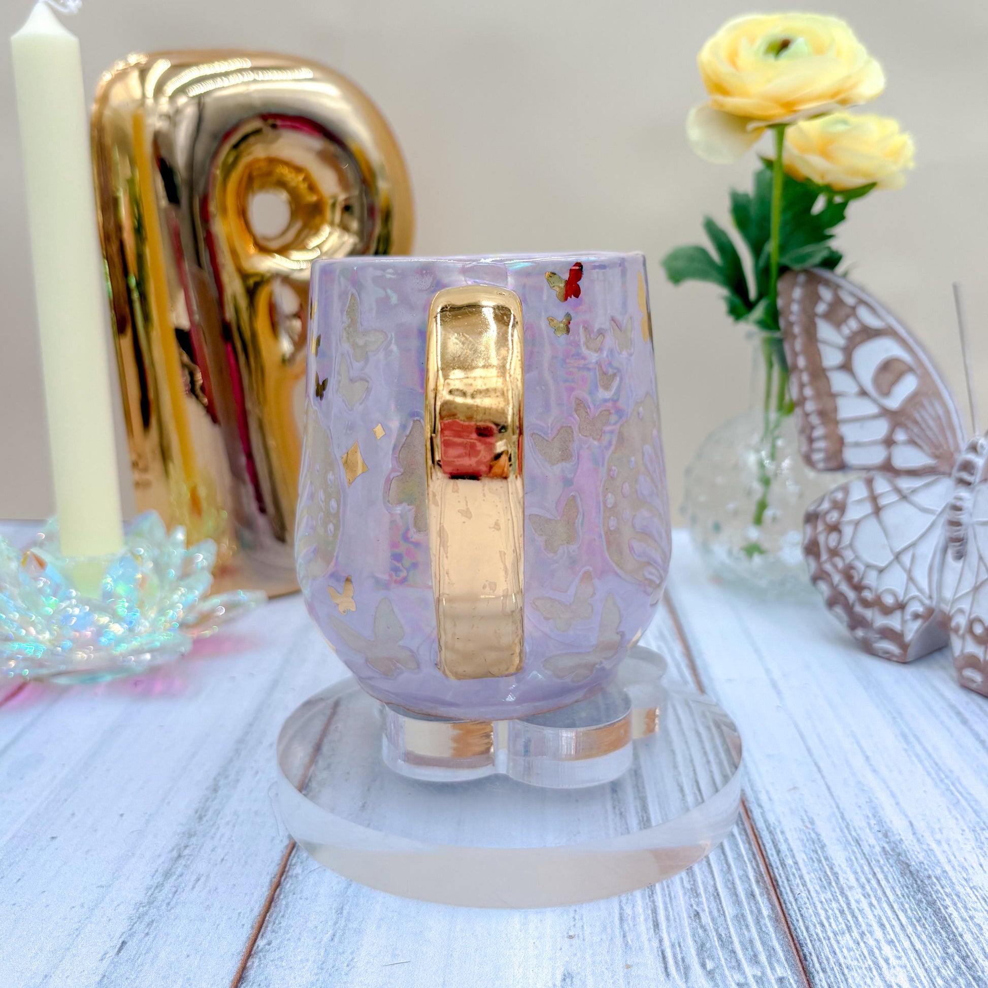 Gold Light Purple Butterfly Ceramic Mug