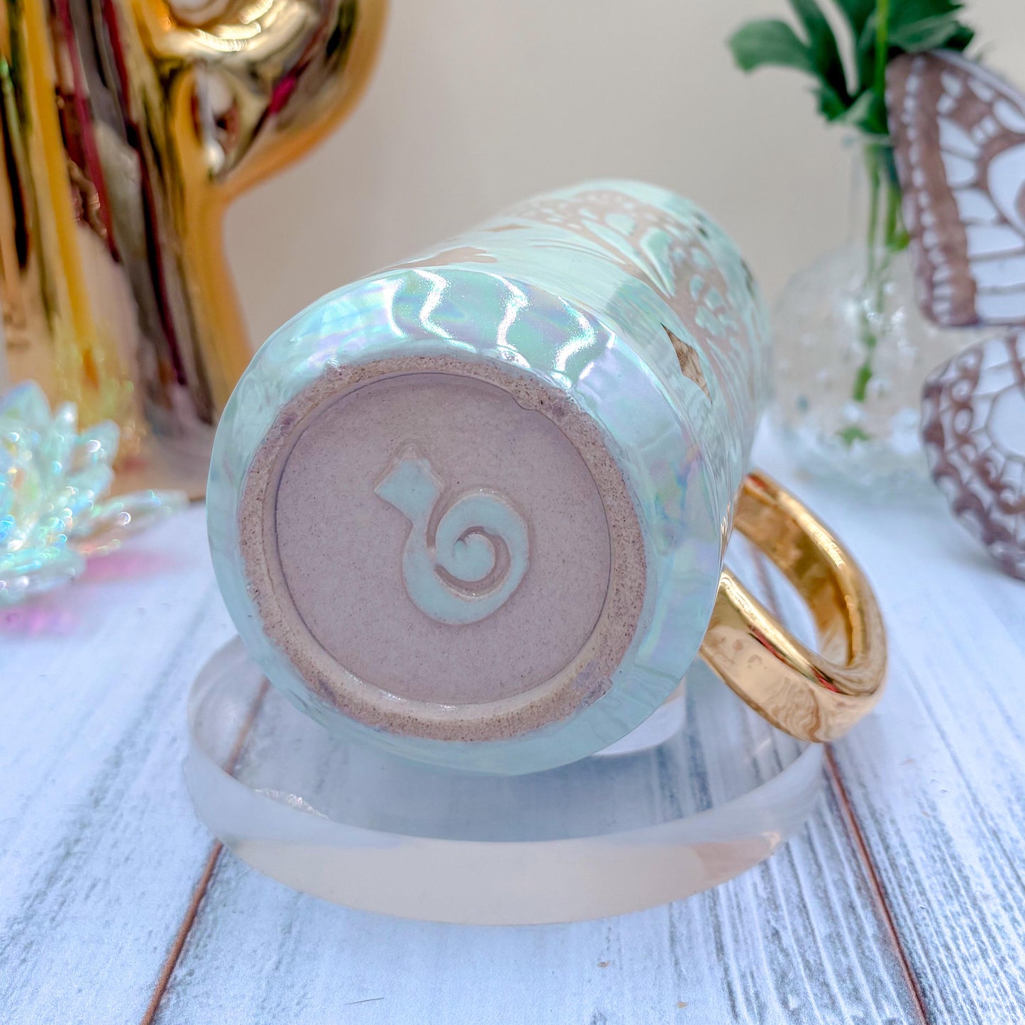 Gold Light Blue Butterfly Ceramic Tumbler