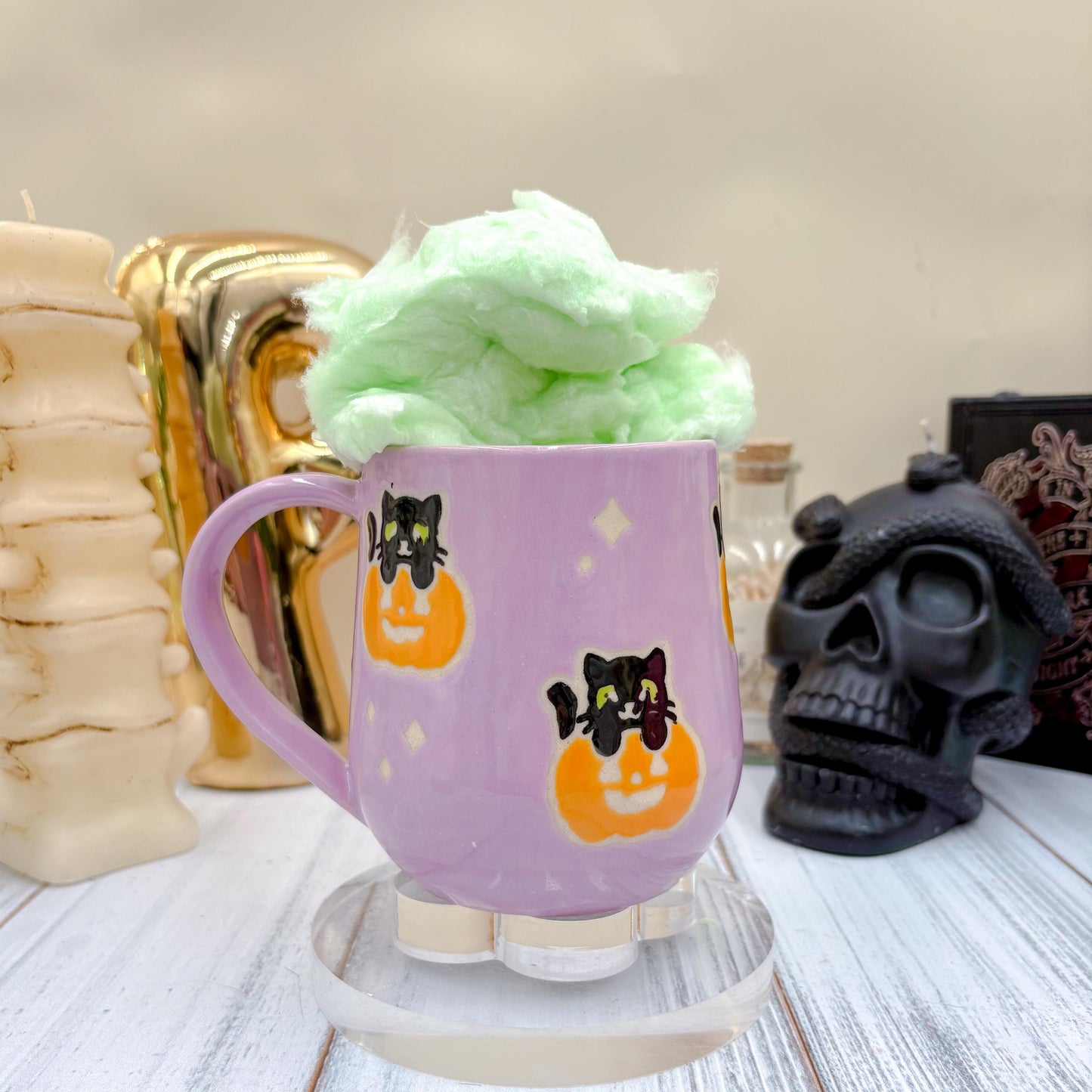 Purple Kitty Pumkin Ceramic Mug, Autumn Gift, Retro Fall Mug, Halloween Gift, Spooky Mug Handmade, Cute Autumn Mugs, Cat Mug, Pumpkin Mug