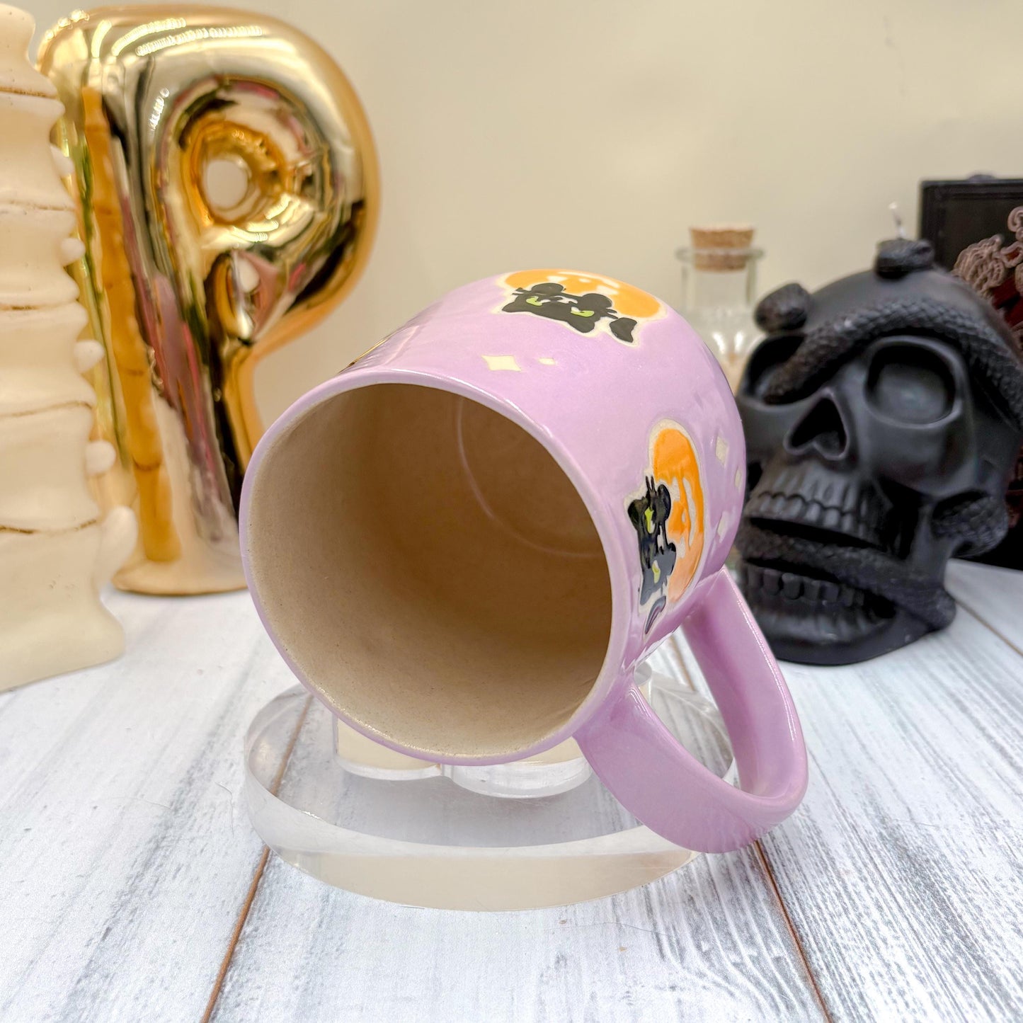Purple Kitty Pumkin Ceramic Mug, Autumn Gift, Retro Fall Mug, Halloween Gift, Spooky Mug Handmade, Cute Autumn Mugs, Cat Mug, Pumpkin Mug